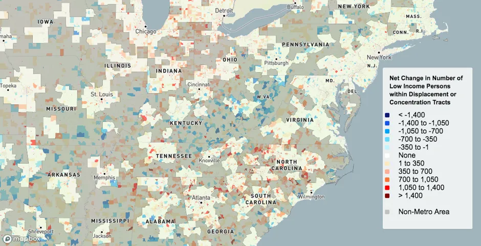 A new map of neighborhood change in U.S. metros shows where displacement is the main problem, and where economic decline persists.