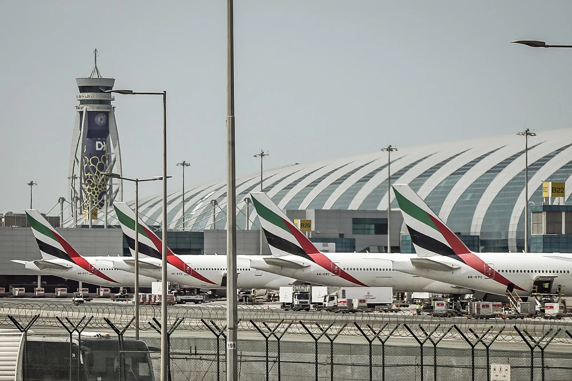 Emirates aircraft at Dubai International Airport on March 11.