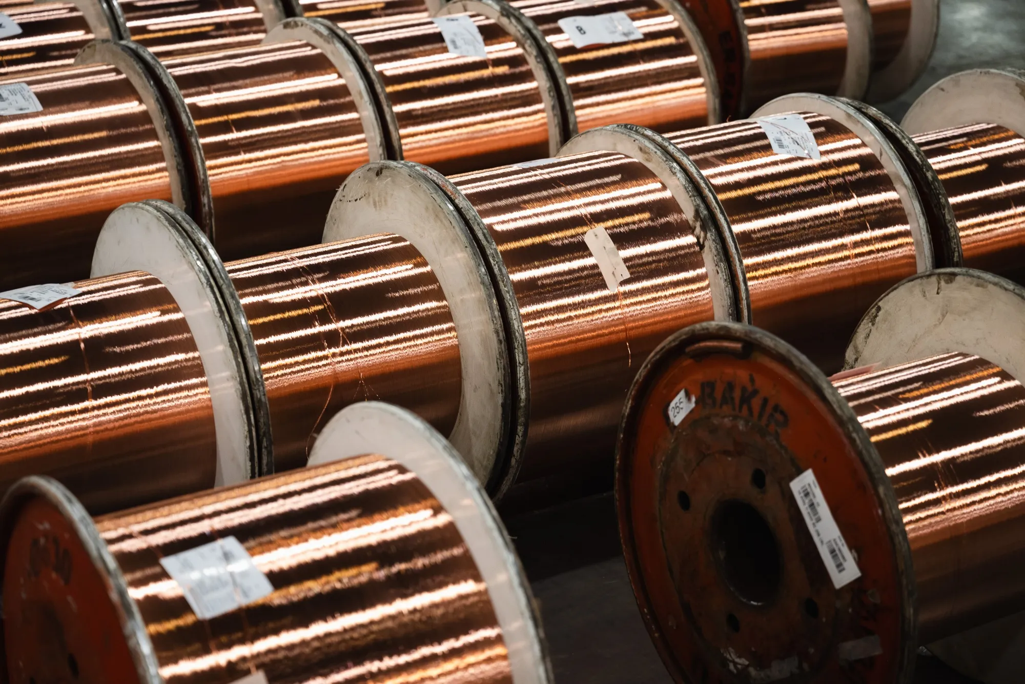 Spools of copper wire at a manufacturing facility in Santa Teresa, New Mexico.