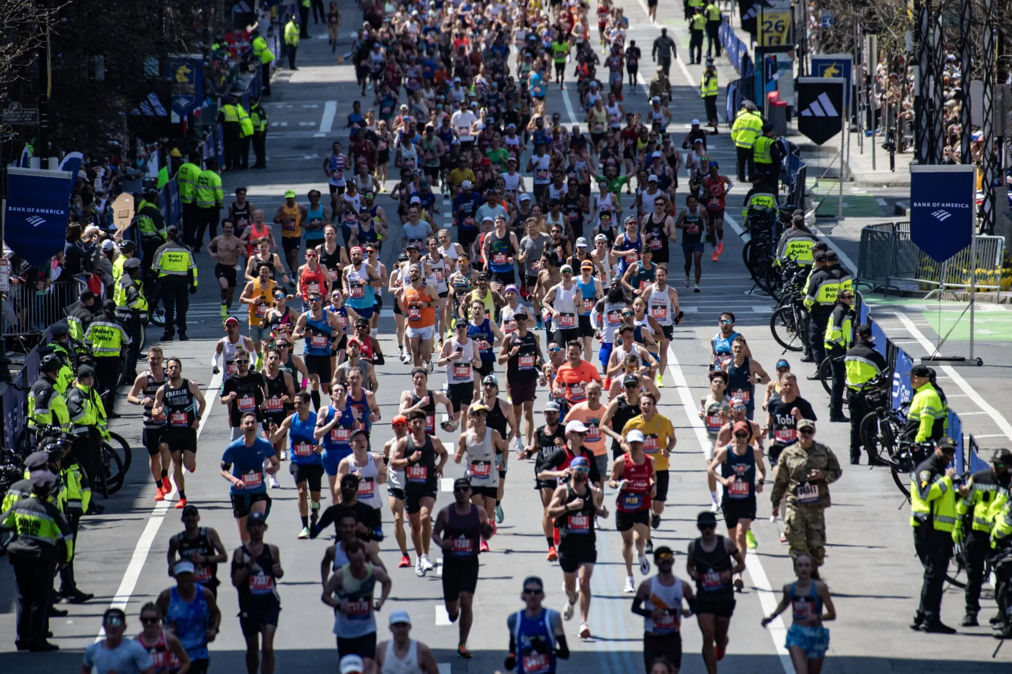 Runners compete in the 129th Boston Marathon on April 21.