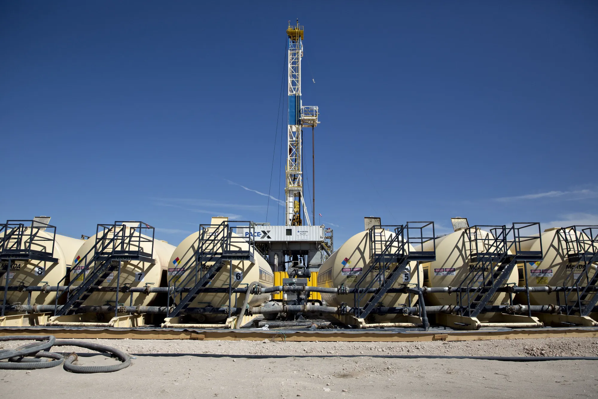 A drilling rig in the Permian Basin near Midland, Texas.