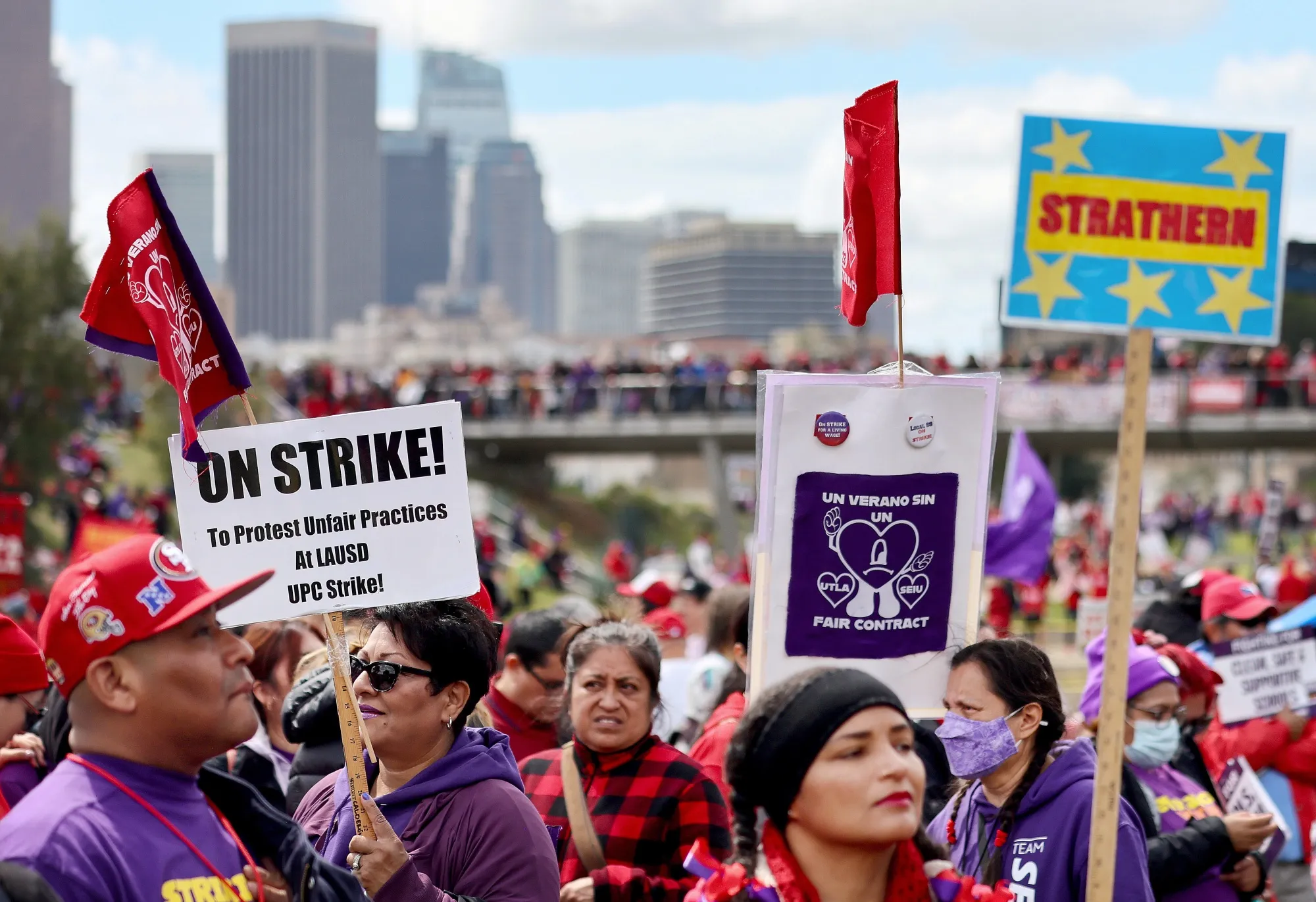 Los Angeles Unified School District (LAUSD) workers and supporters rally in Los Angeles on march 23. 