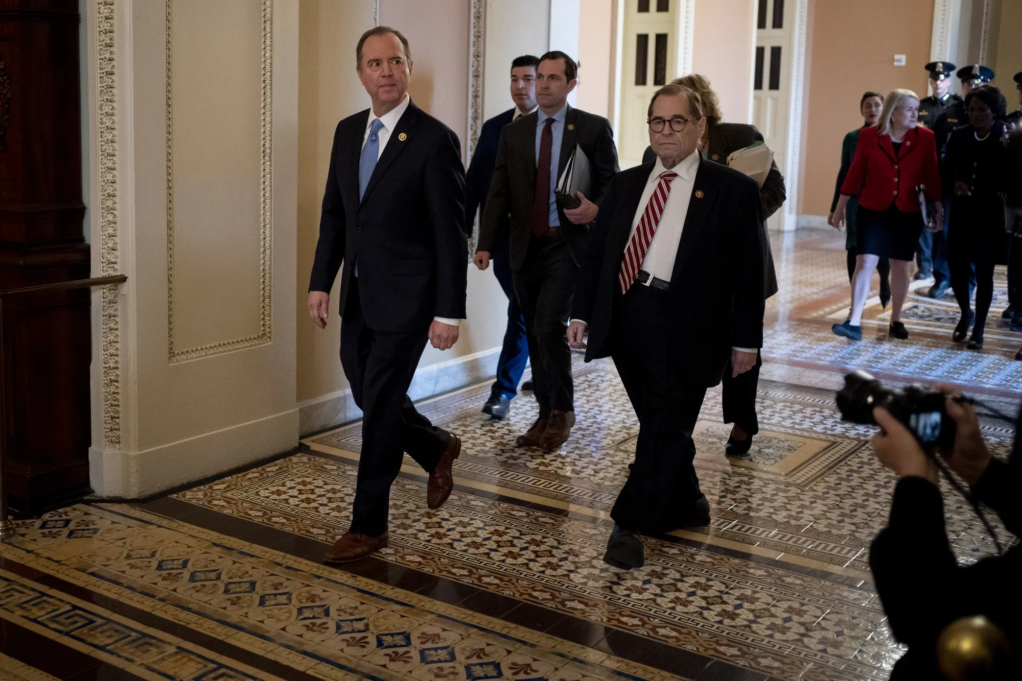 Adam Schiff, and Jerry Nadler during the impeachment trial on Jan. 23.&nbsp;