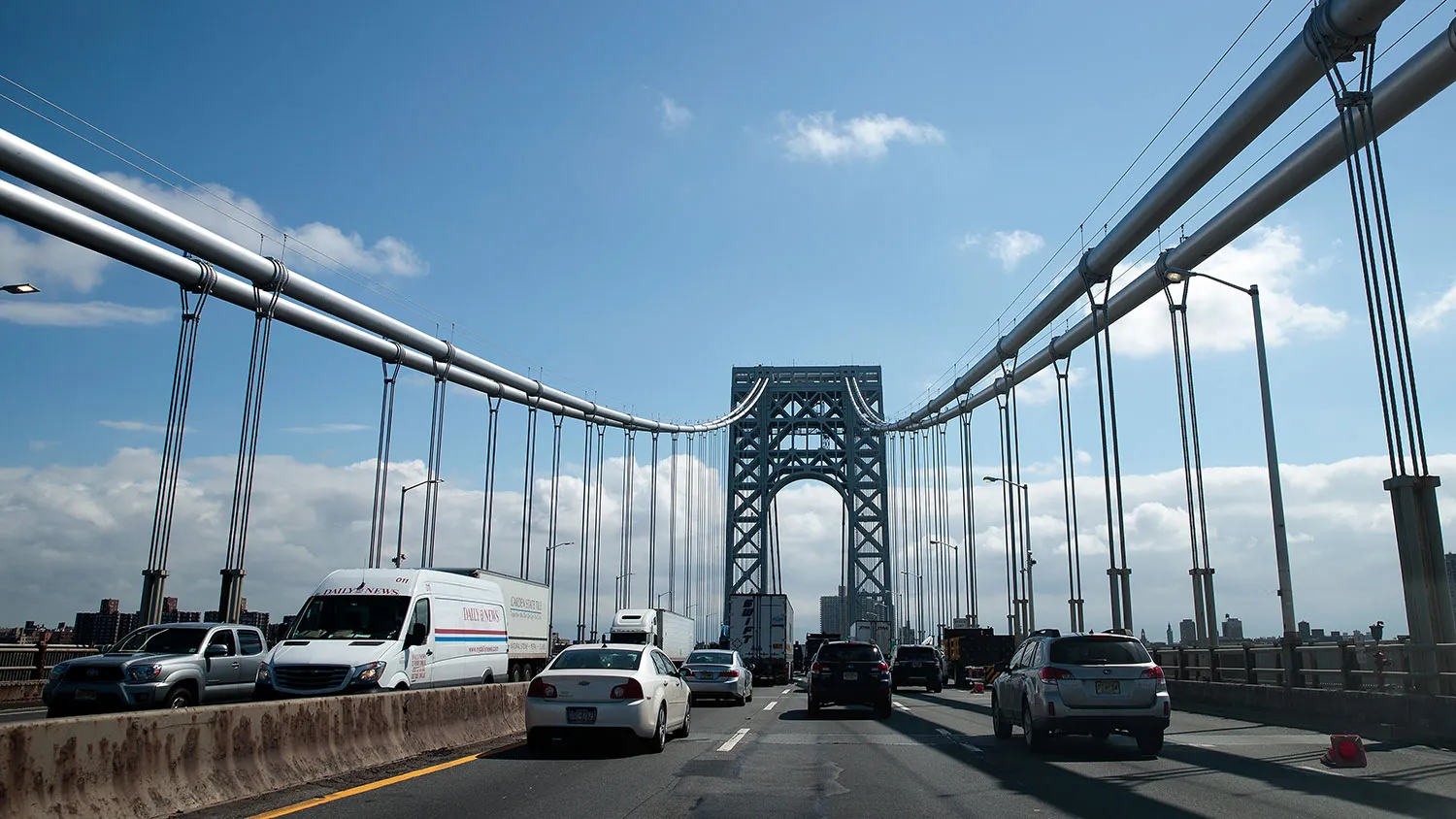 Cars travel across the George Washington Bridge on Sept. 7, 2016, over the Hudson River between Fort Lee, New Jersey and New York City.
