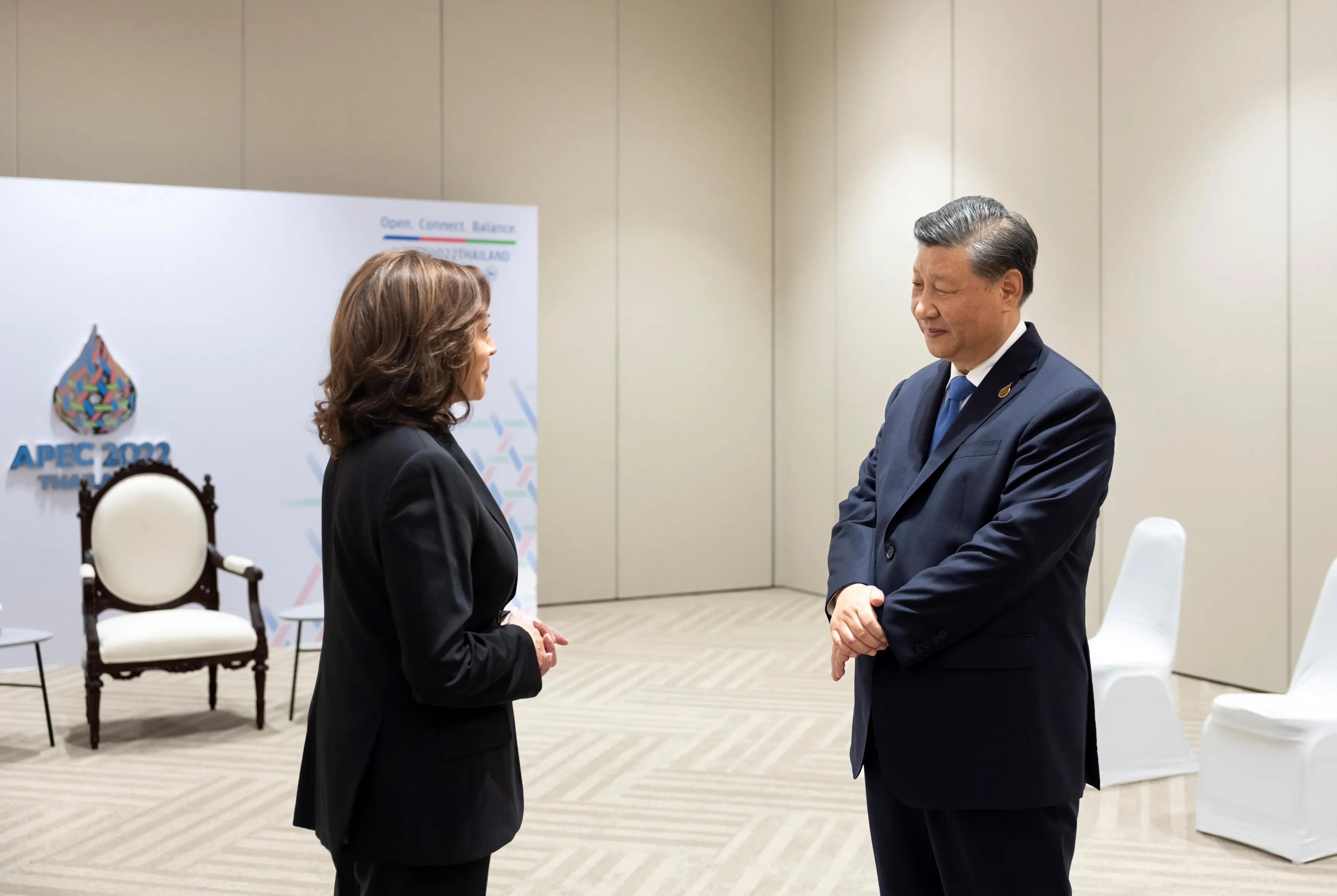 Kamala Harris and Xi Jinping meet in Bangkok, Thailand, in 2022.