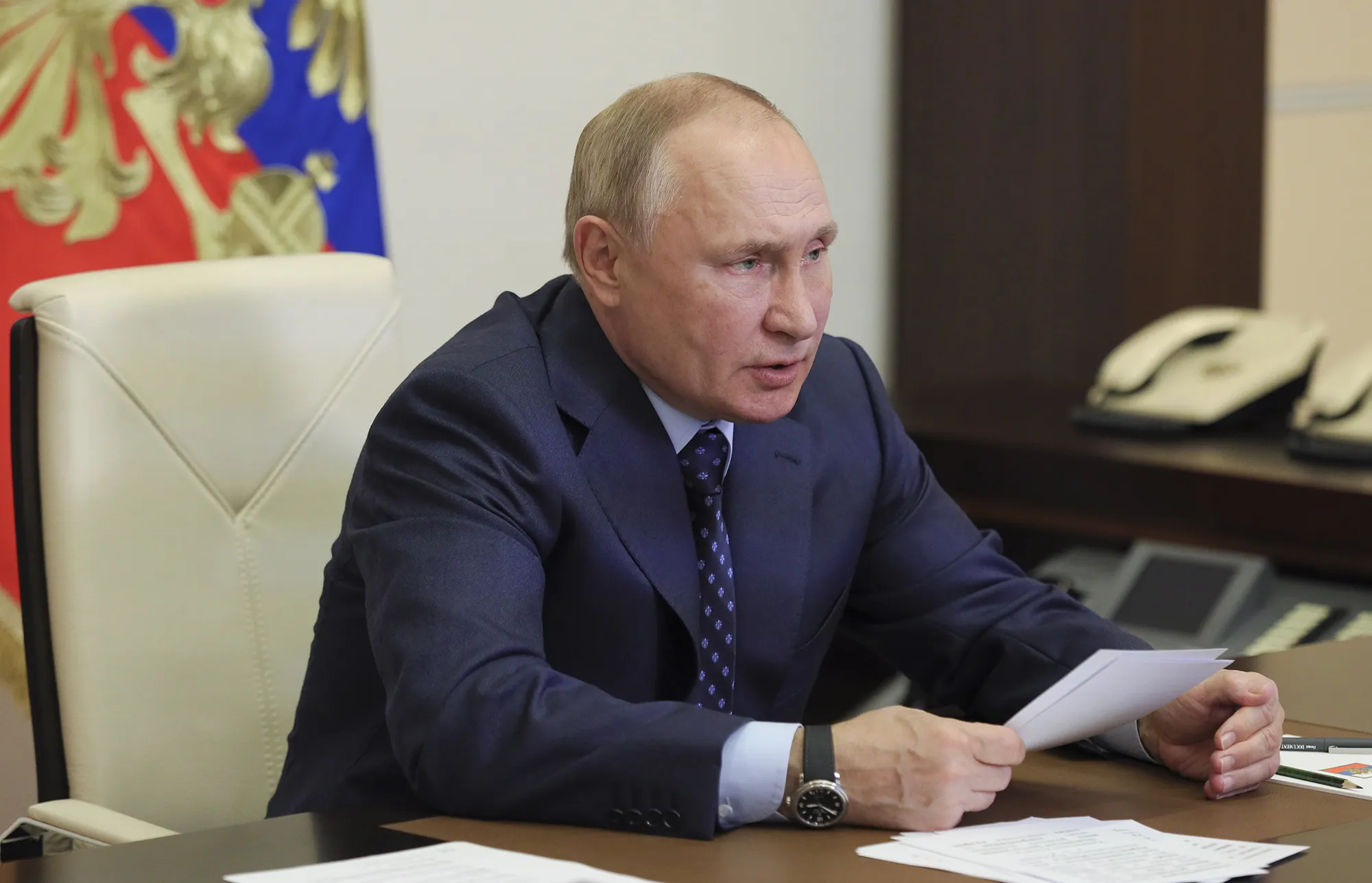 Vladimir Putin during a videoconference on Oct. 11.