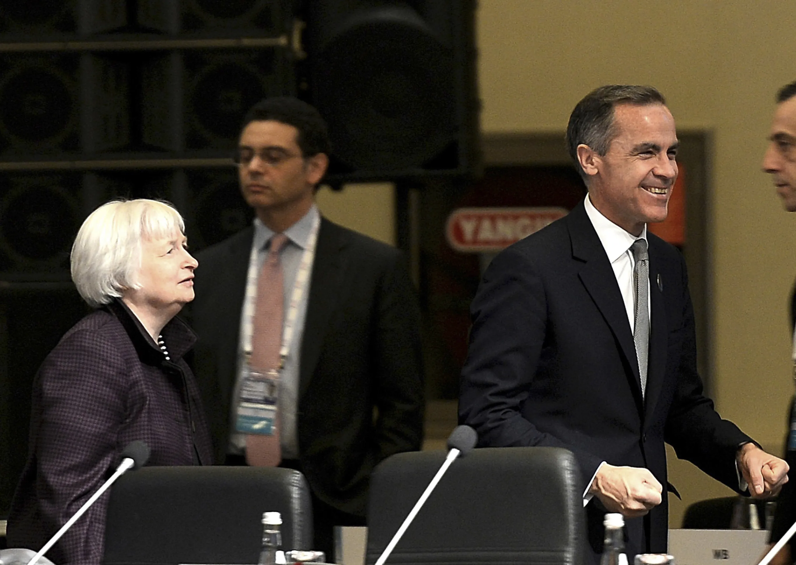 Federal Reserve Chair Janet Yellen and Bank of England Governor Mark Carney. Photographer: AP Photo
