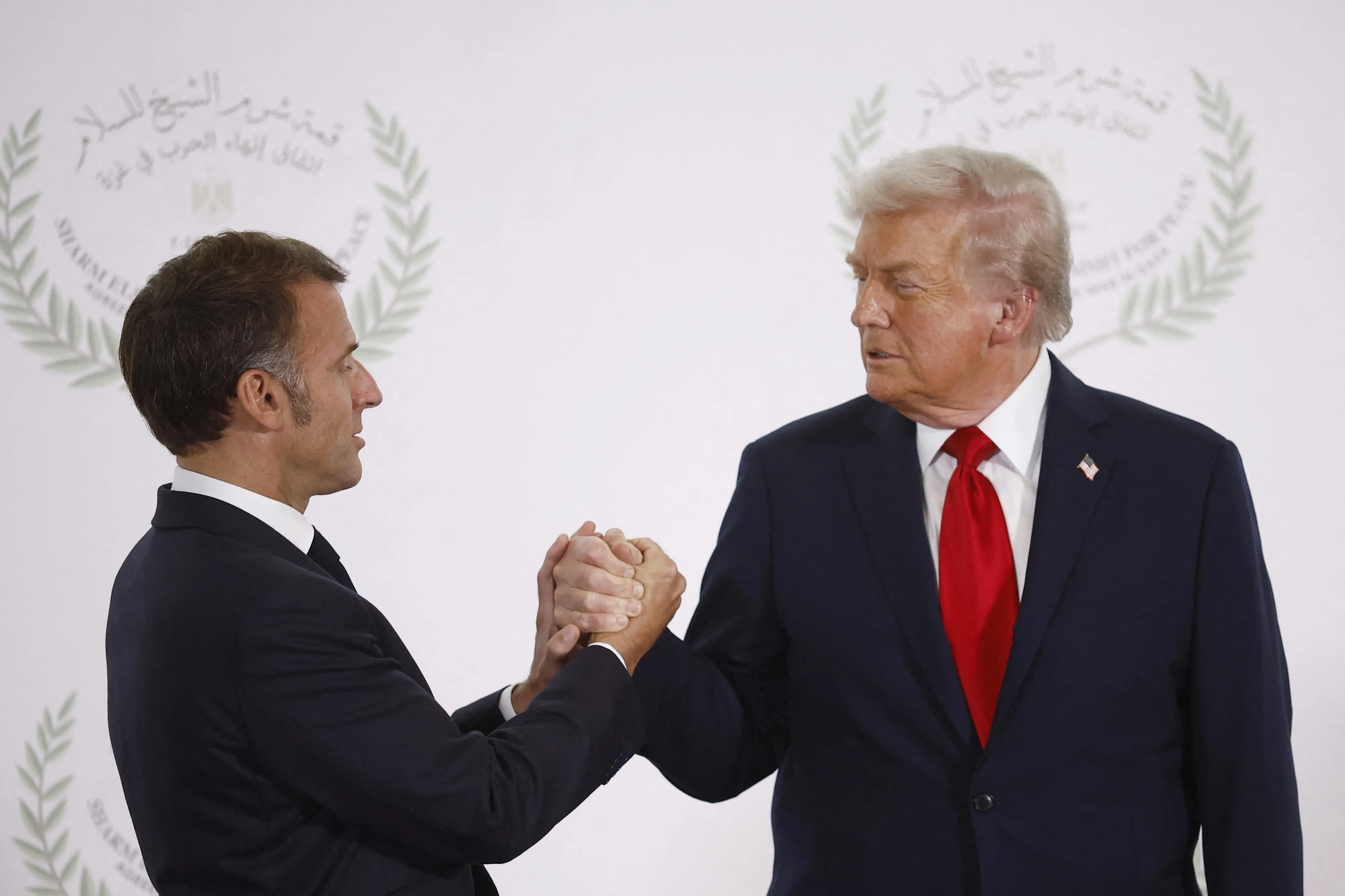 French President Emmanuel Macron US President Donald Trump in Sharm El-Sheikh.