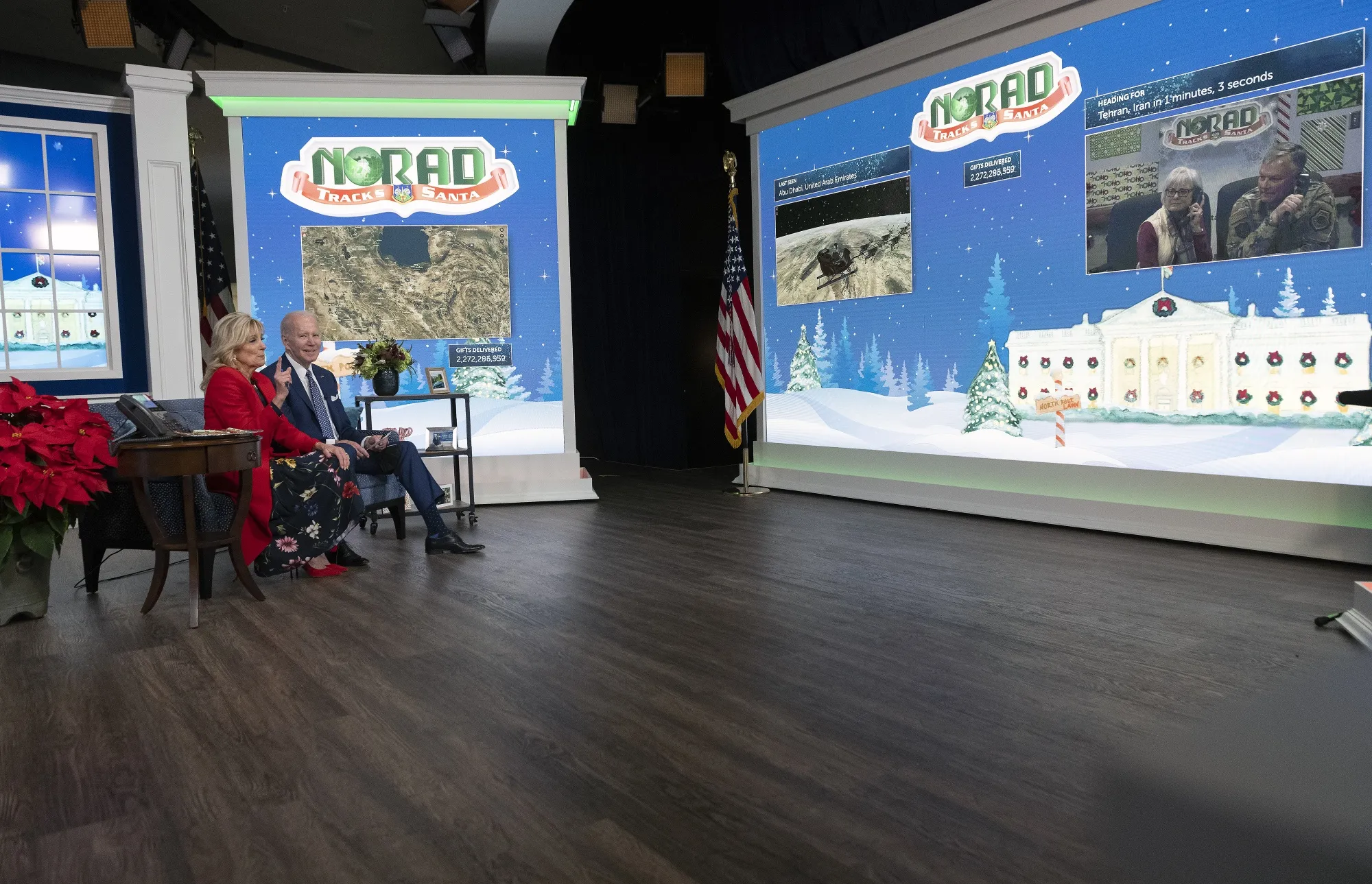 Biden was spoke with military families after the presidential ritual of a check-in about Santa Claus with NORAD.