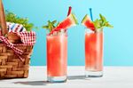 The Sandia Fairy is the best drink for a picnic. Buswell Silver Trim Collins glasses ($24.99 for six) by Cocktail Kingdom. 