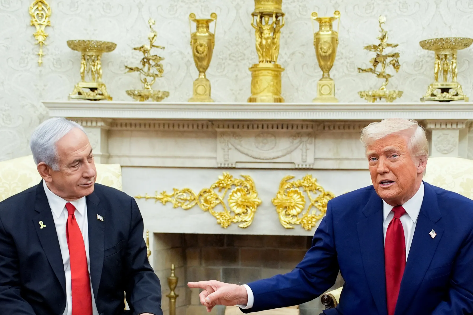Benjamin Netanyahu, Israel's prime minister, and US President Donald Trump during a bilateral meeting in the Oval Office of the White House in Washington on April 7, 2025.&nbsp;