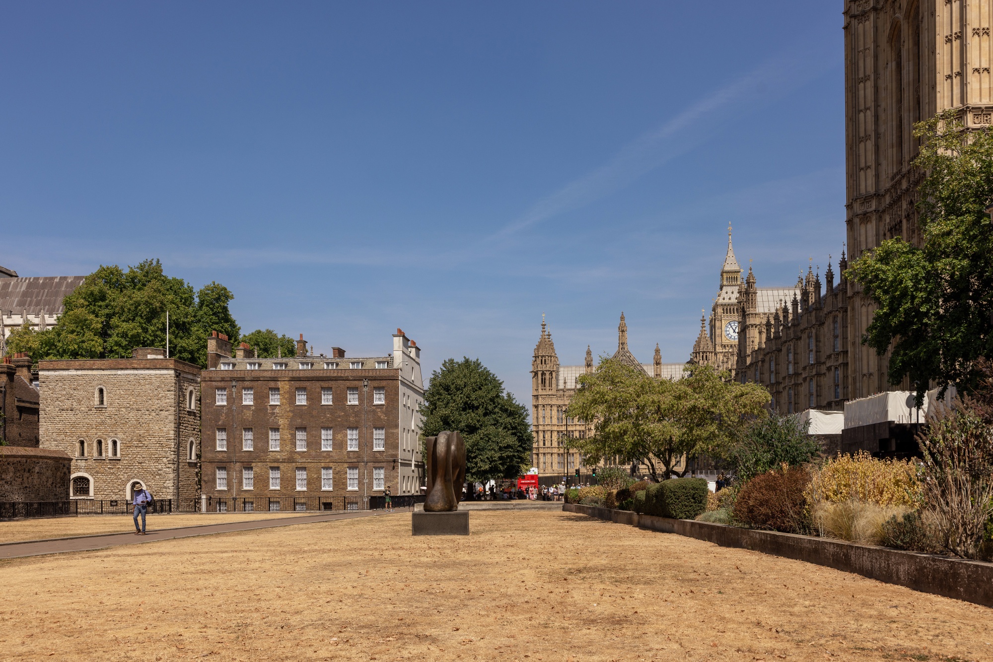 Parched grass beside the Houses of Parliament in central London on Aug. 14.
