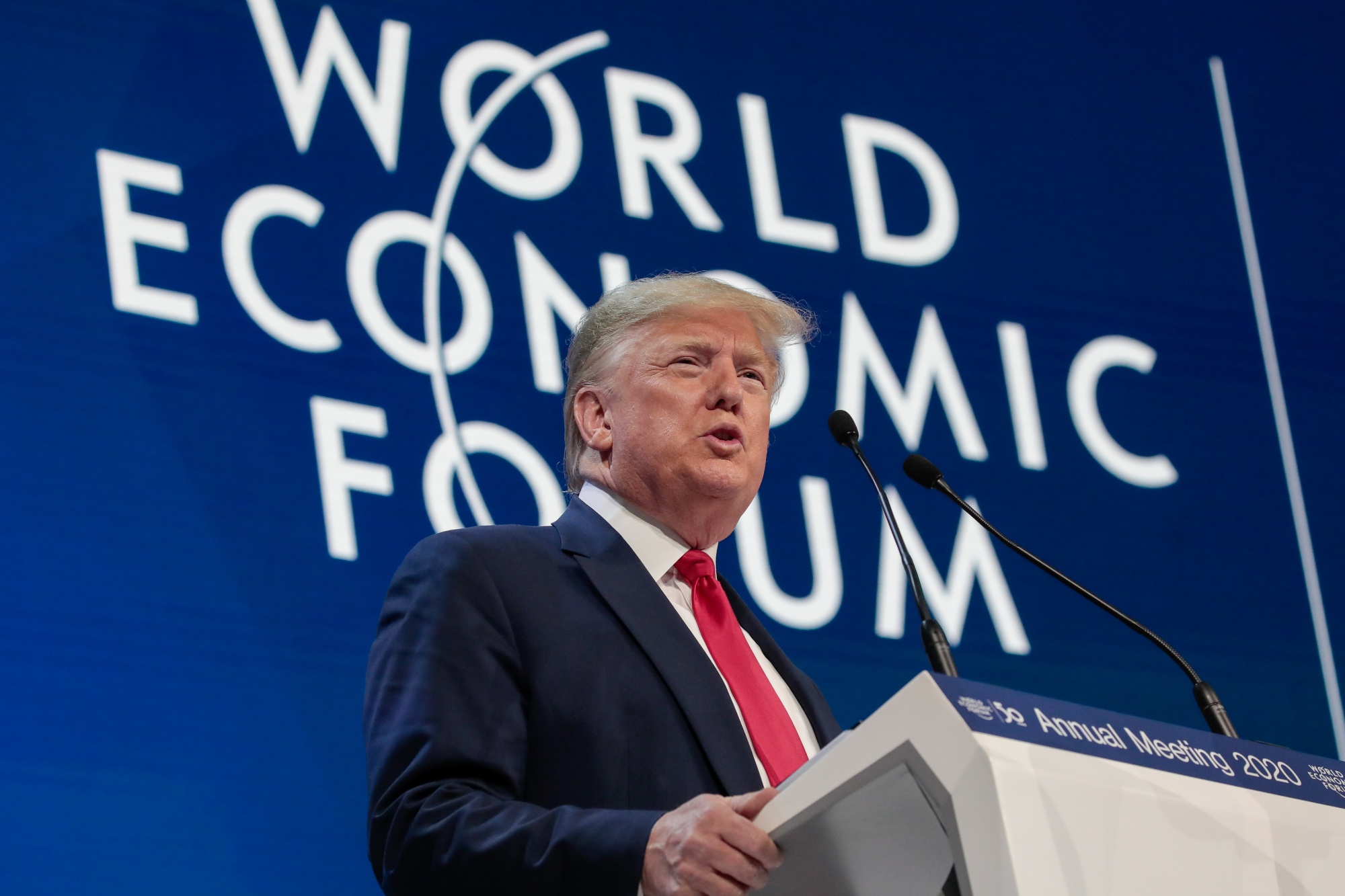 U.S. President Donald Trump delivers a speech during a special address on the opening day of the World Economic Forum in Davos