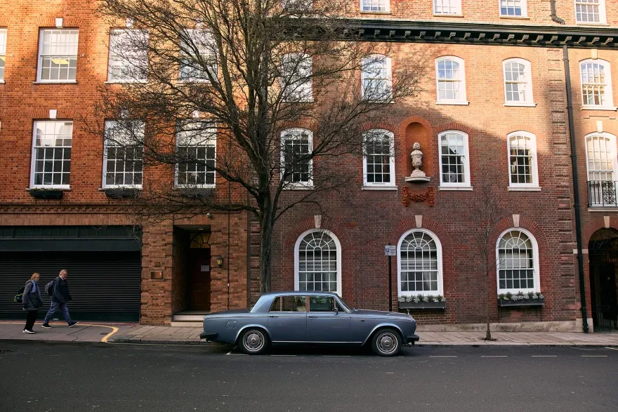 A vintage Rolls-Royce in London’s Mayfair district.