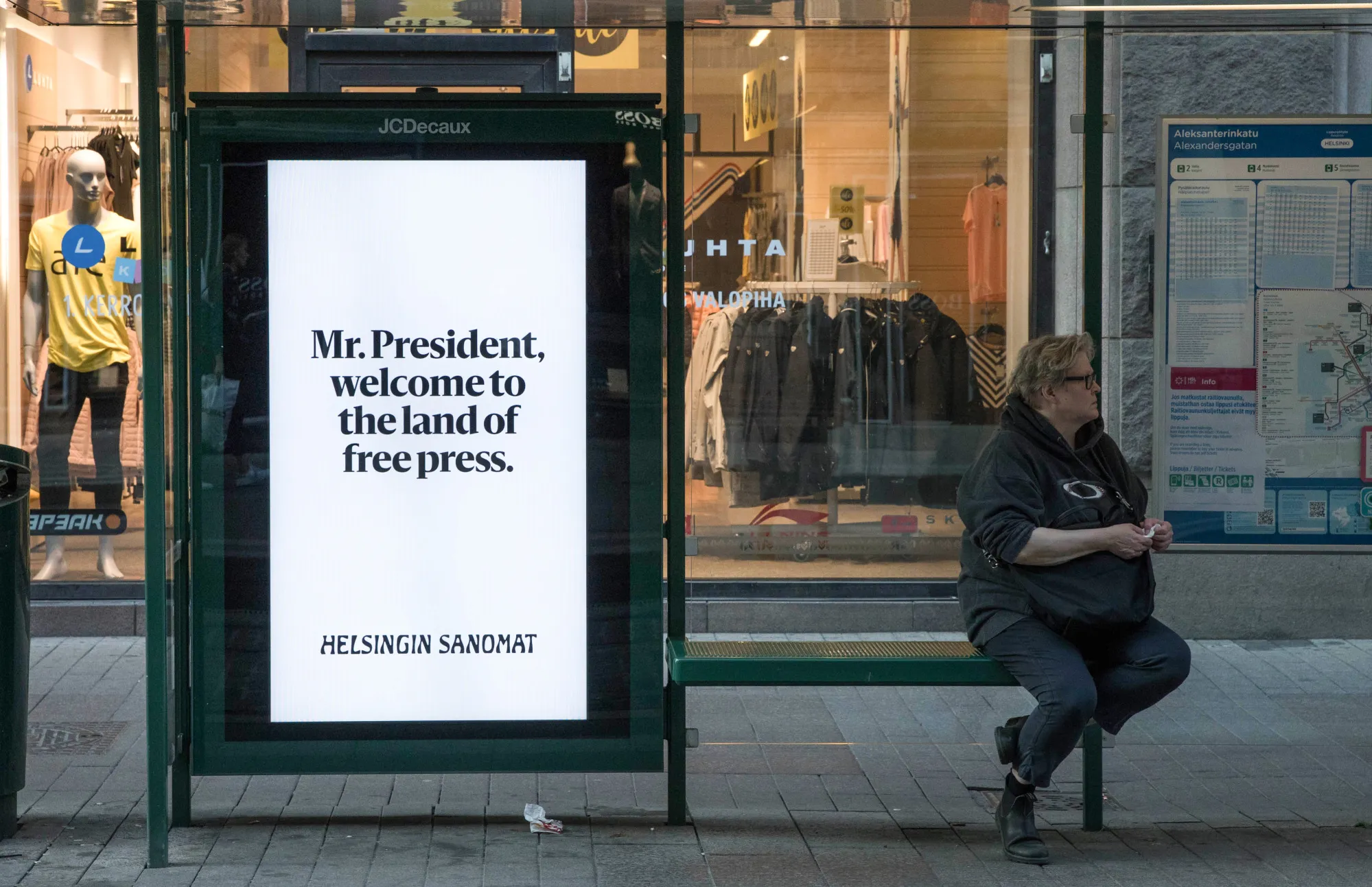A Helsingin Sanomat newspaper poster in Helsinki,&nbsp;in 2018.&nbsp;Finland is&nbsp;ranked world’s number 2 for freedom of the press.