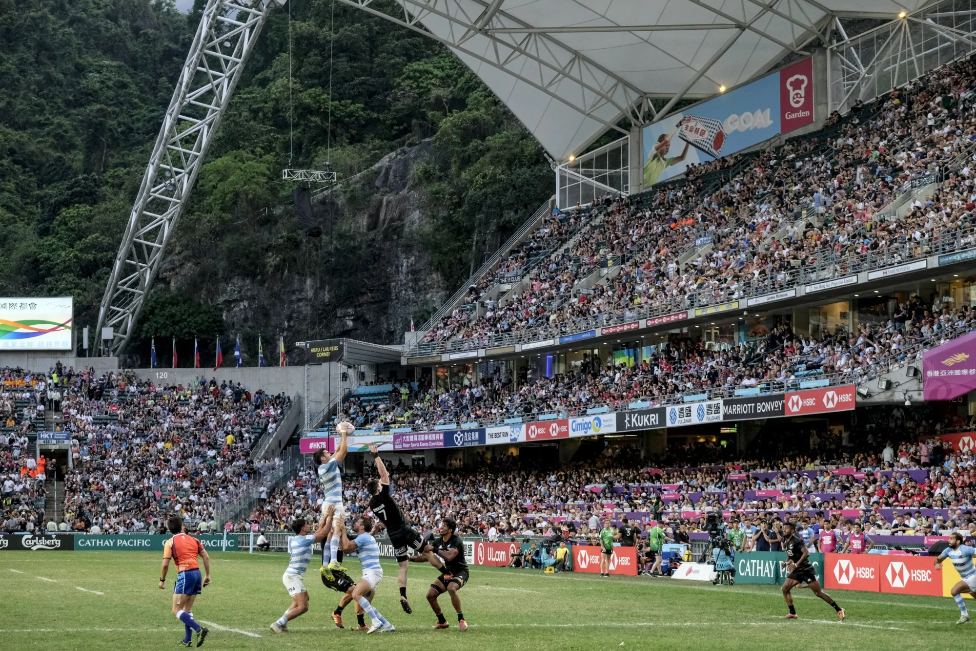 A match between Argentina and New Zealand at the Hong Kong Sevens in 2019.