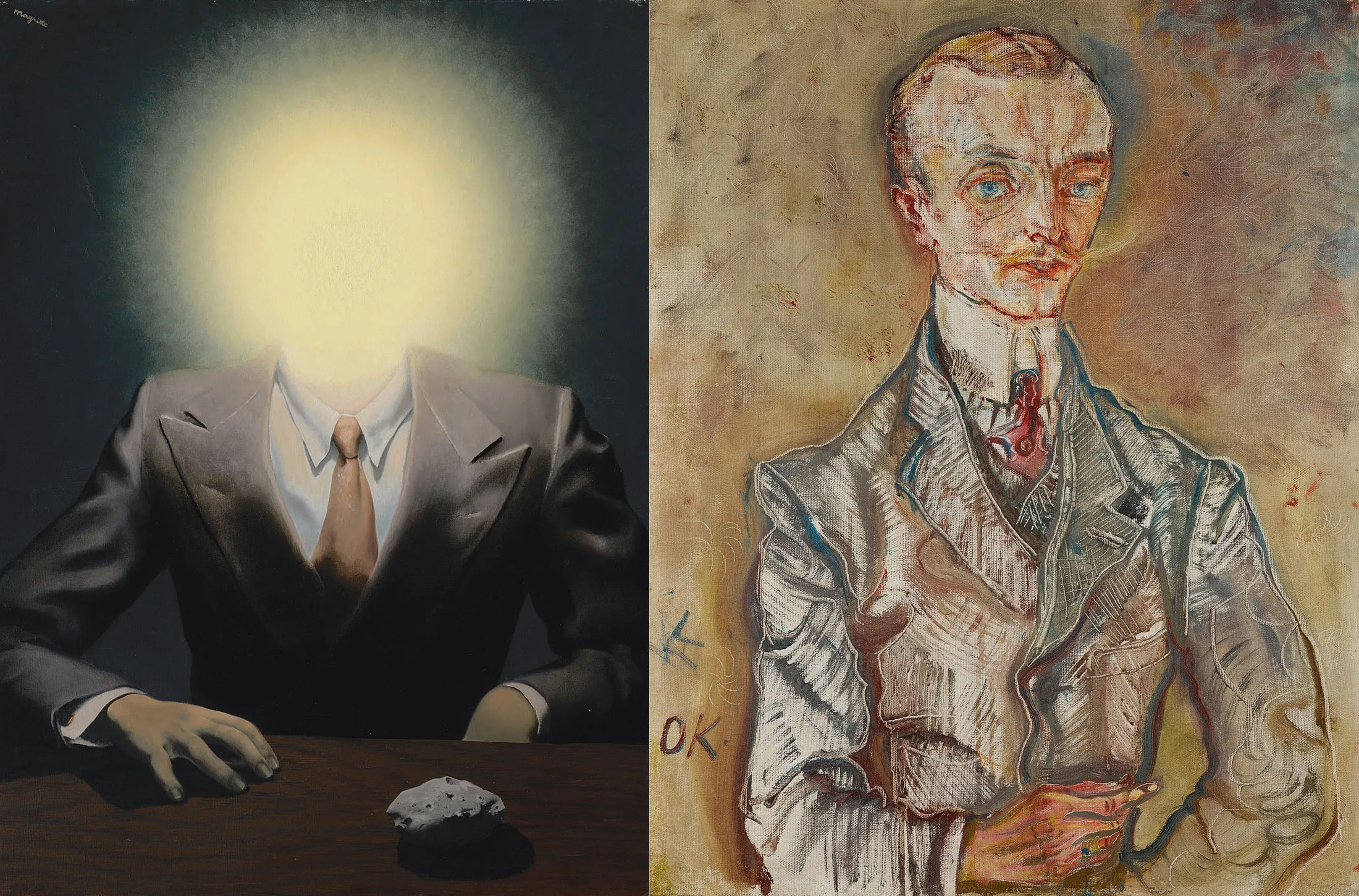 Le Principe du Plaisir by Rene Magritte, left, and Joseph De Montesquiou-Fezensac by Oskar Kokoschka.