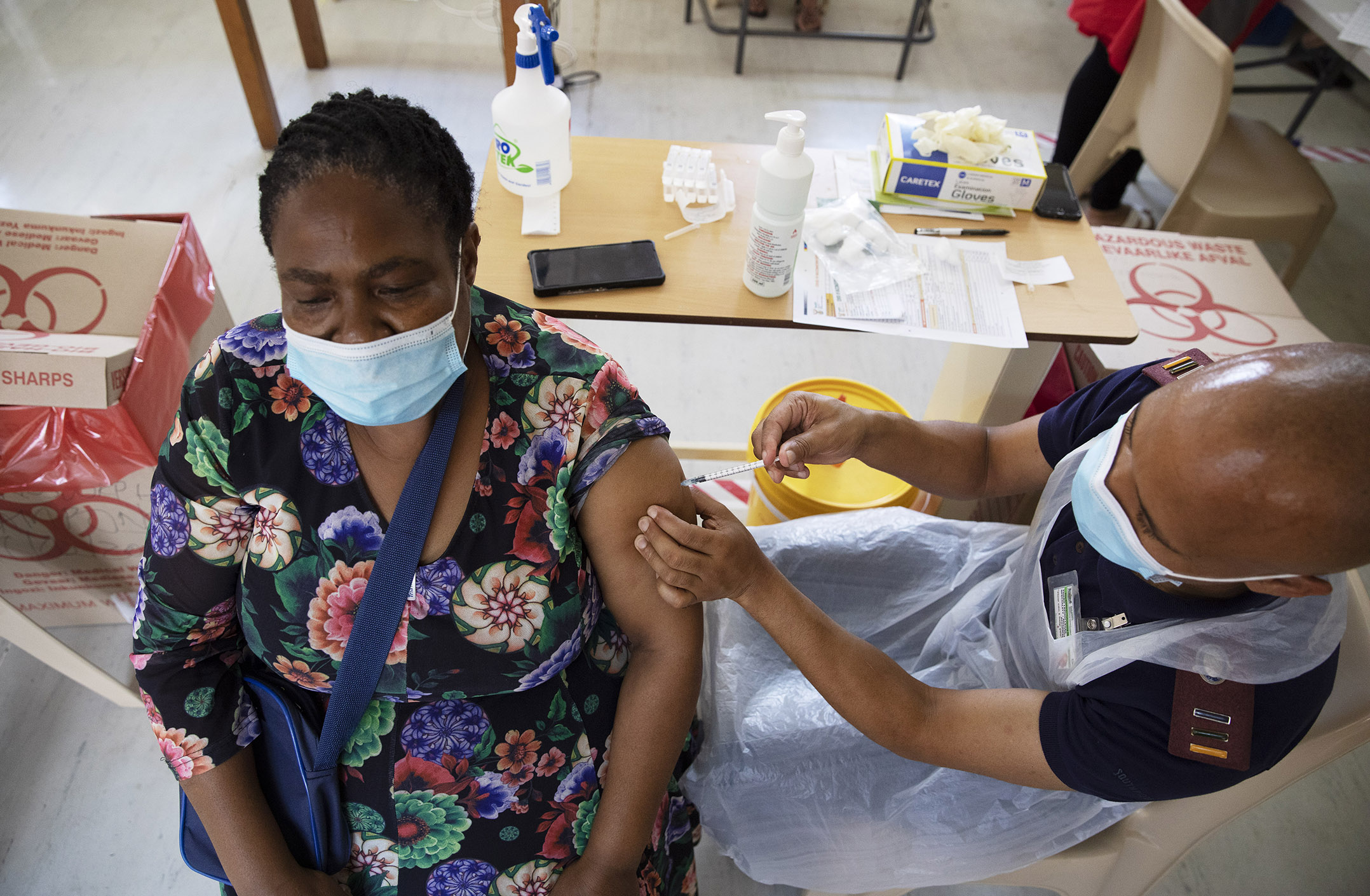 A healthcare worker receives a Covid-19 vaccine at the Klerksdorp Hospital near Durban on Feb. 18.