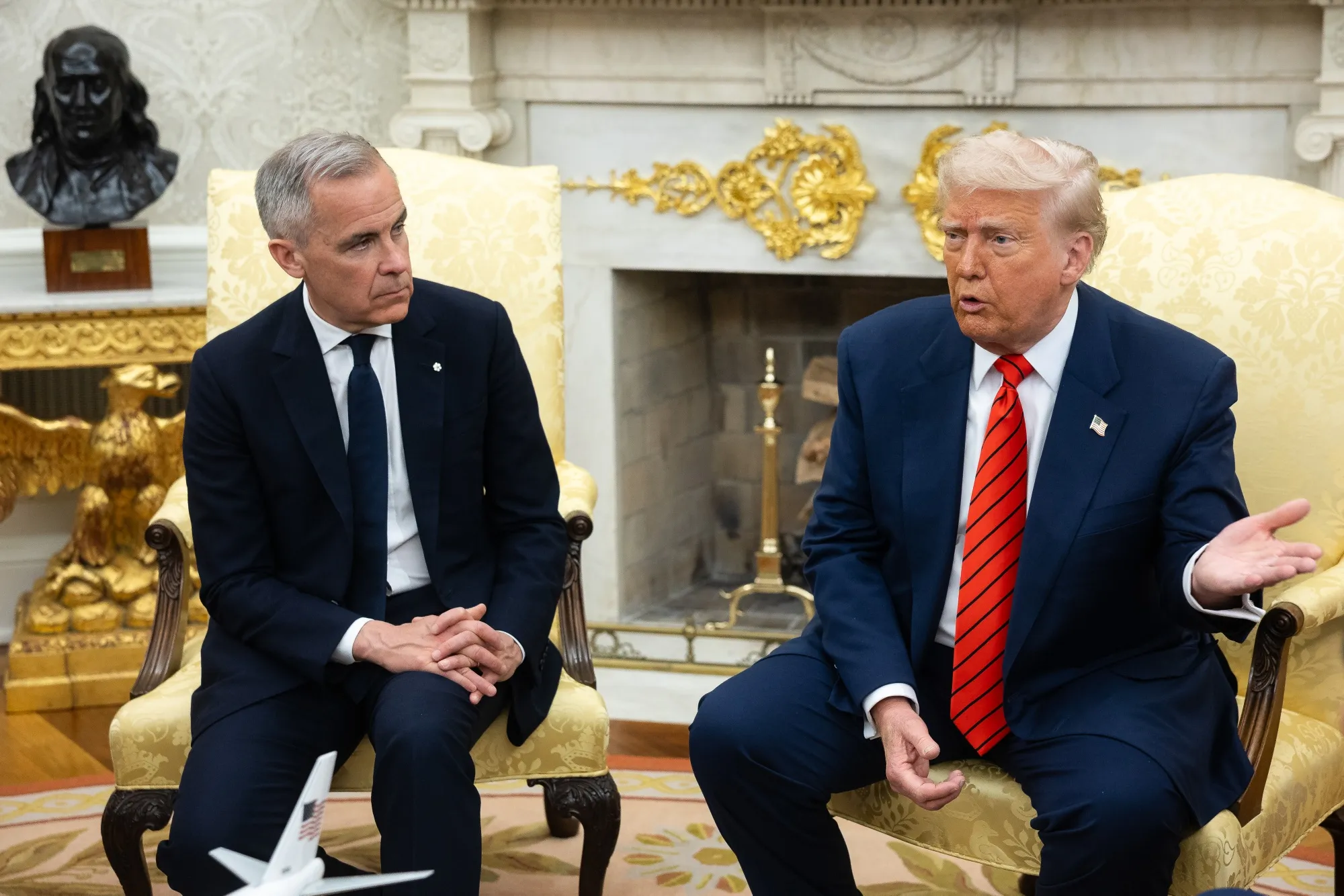 US President Donald Trump and Mark Carney, Canada’s prime minister, during a meeting in the Oval Office on May 6.