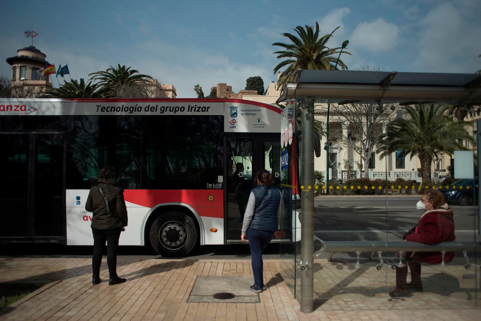 An autonomous electric bus undergoes testing in Malaga, Spain,&nbsp;in February.