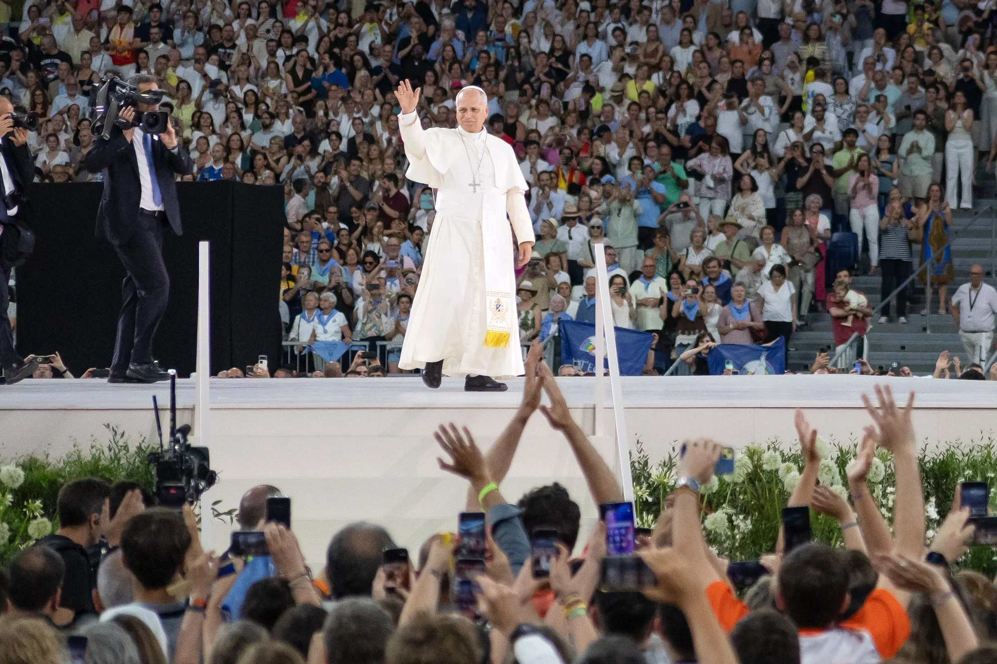 Pope Leo XIV at a gathering of the Madrid Diocese in the Bernebeu Stadium in Madrid, Spain, on Monday, June 8, 2026