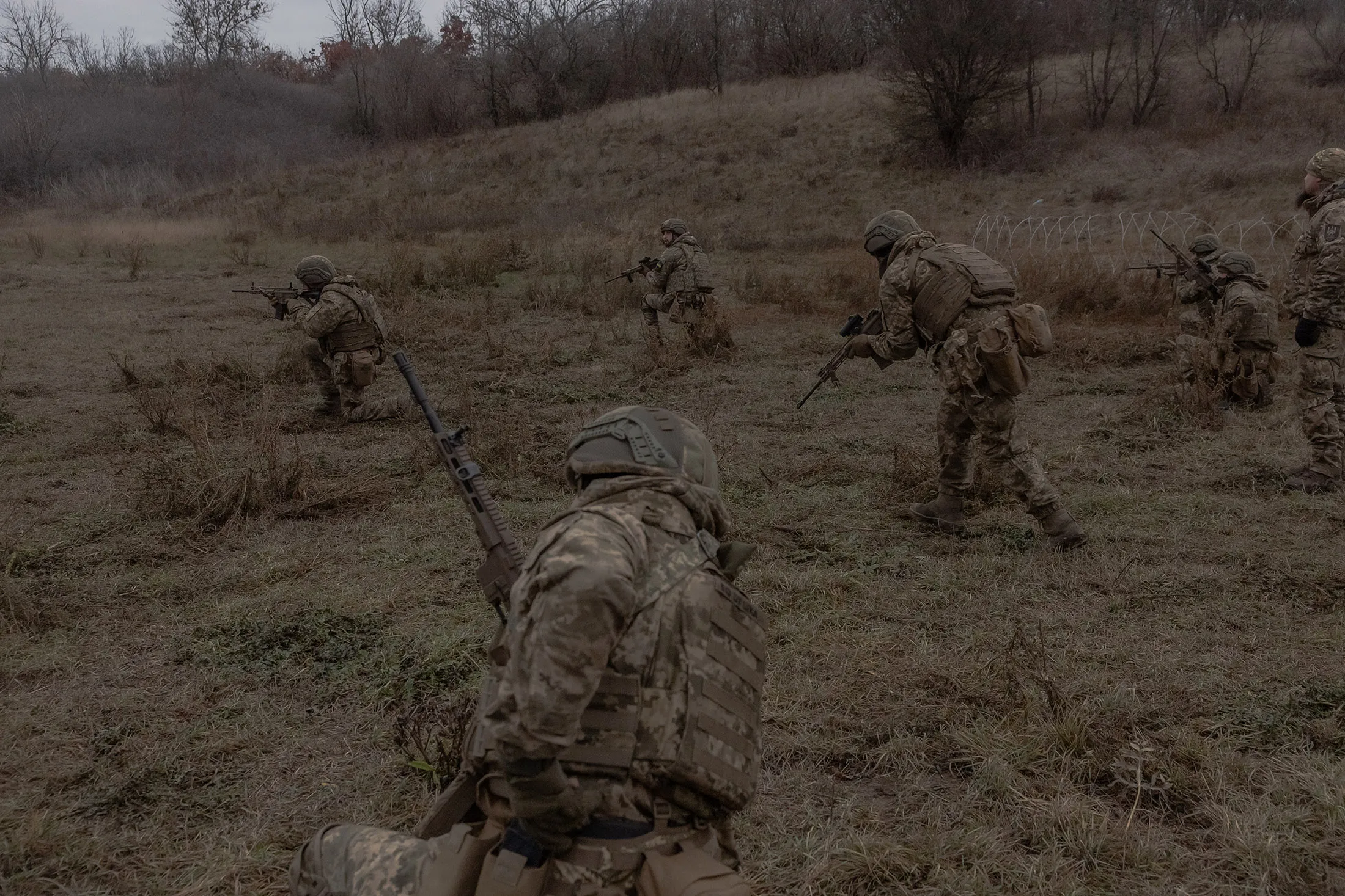 Ukrainian soldiers take part in a training exercise in the Dnipropetrovsk region, Ukraine,&nbsp;on Dec. 12, 2024.