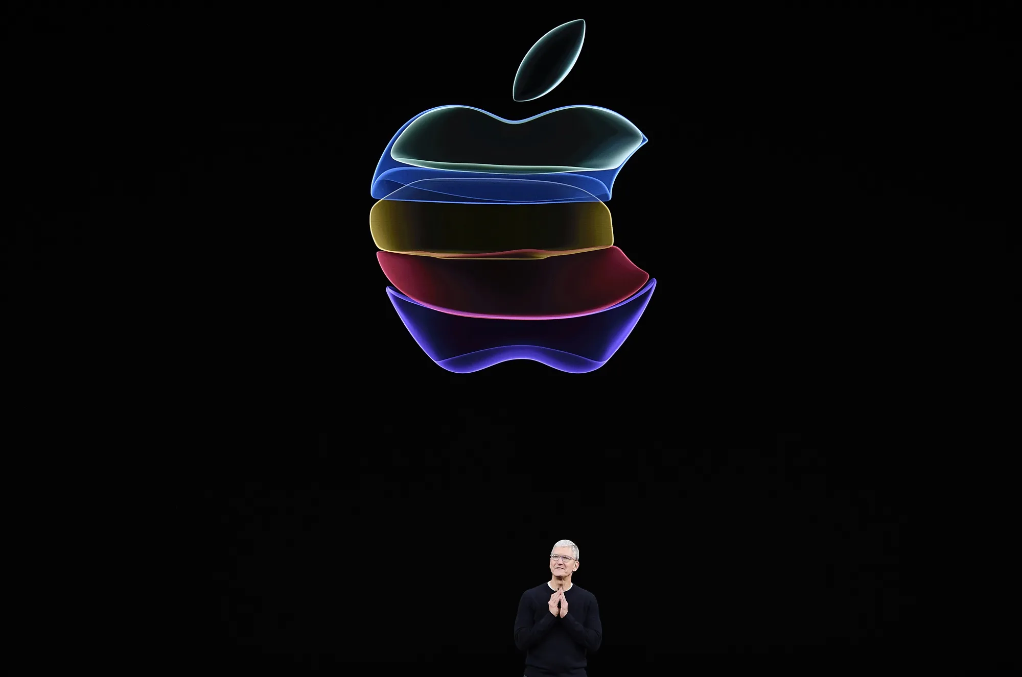 Tim Cook, Apple’s chief executive officer, speaks during an event at the Steve Jobs Theater in Cupertino, California.