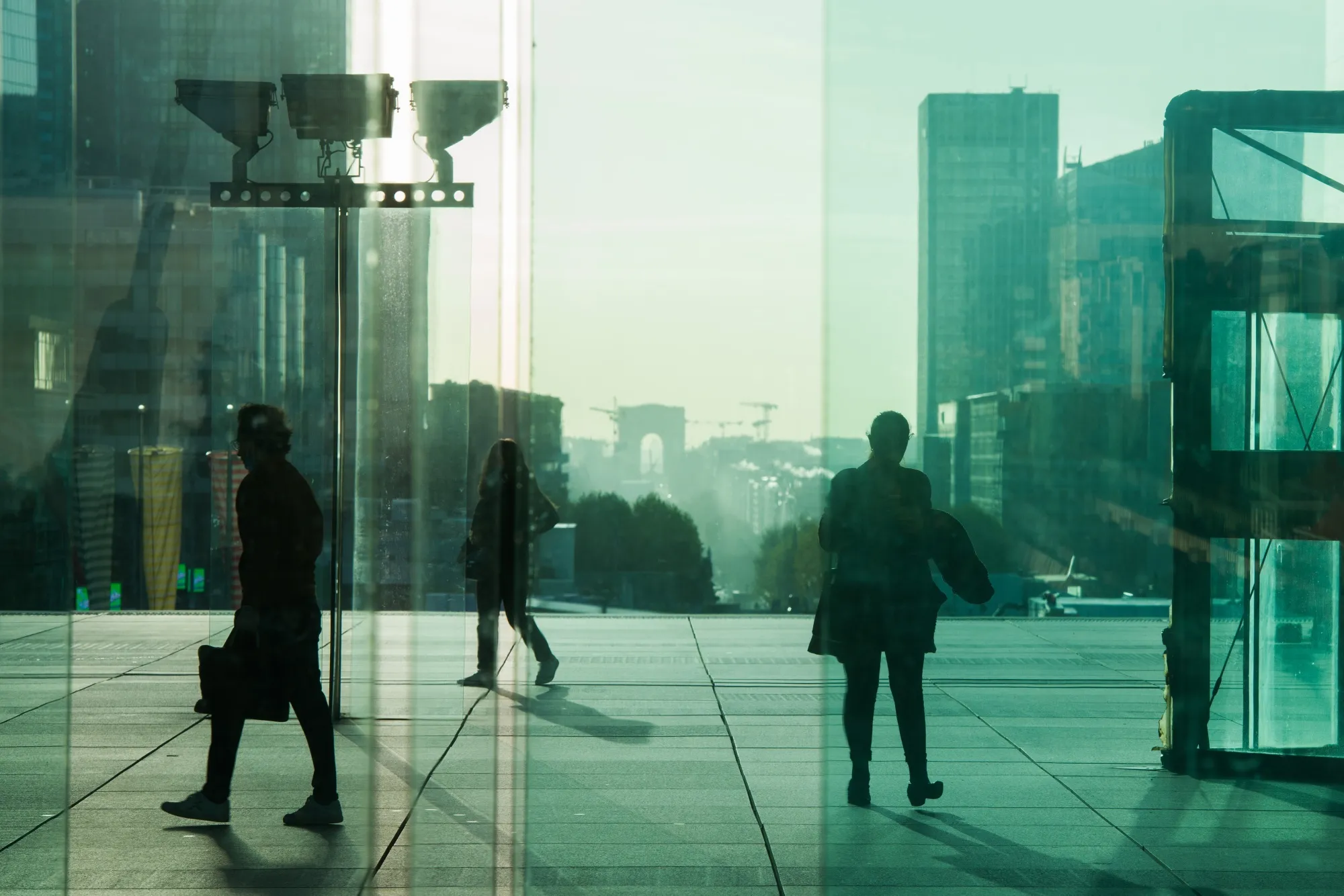 Office workers commute to work in the La Defense financial district of Paris.