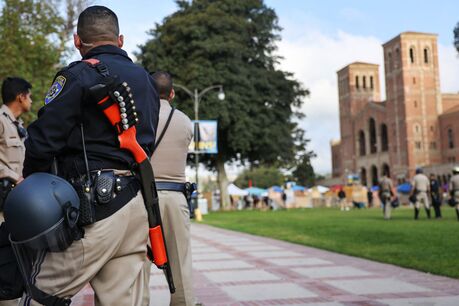 Police Patrol UCLA Campus After Razing Of Student Encampment