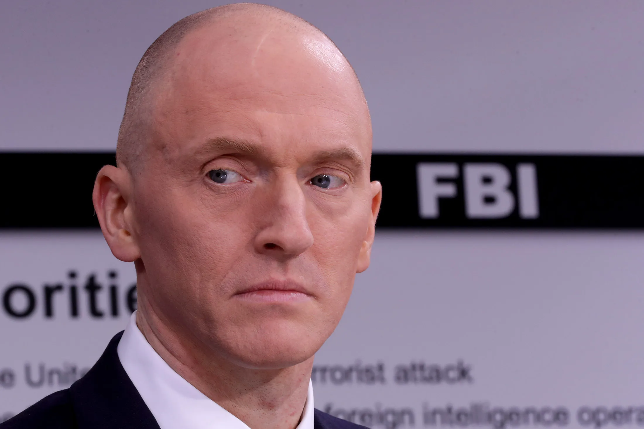 Carter Page participates in a discussion on 'politicization of DOJ and the intelligence community in their efforts to undermine the president' hosted by Judicial Watch at the One America News studios on Capitol Hill on May 29, 2019.