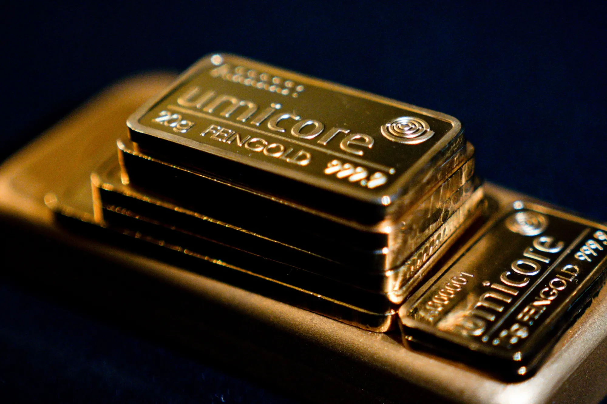 Gold bars at a Goldenmark bullion dealer arranged in Warsaw, Poland.