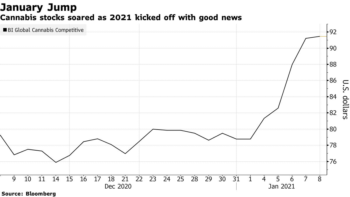 Cannabis stocks soared as 2021 started with good news