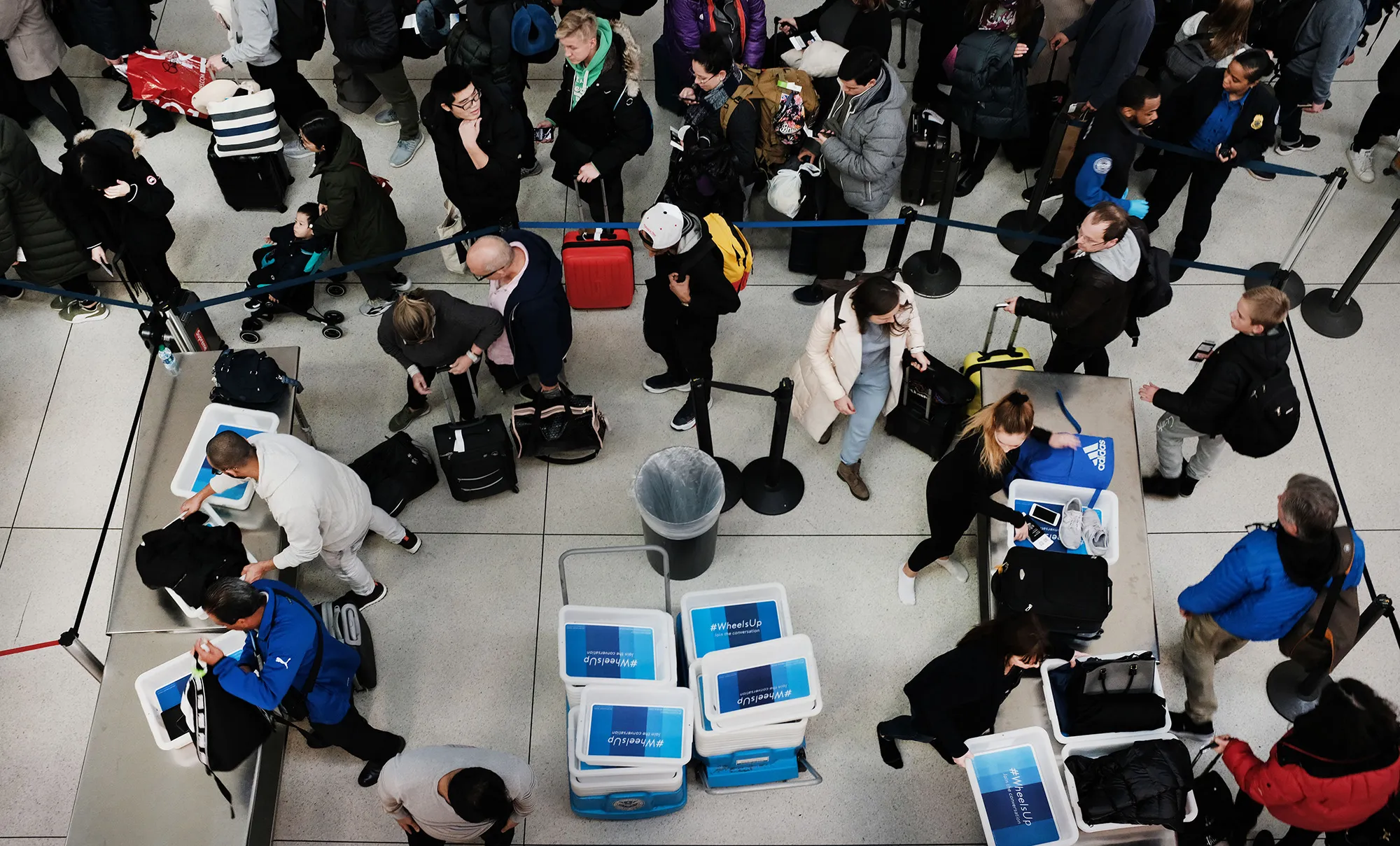 Passengers wait in a TSA line at JFK airport&nbsp;in New York City on Jan. 9.