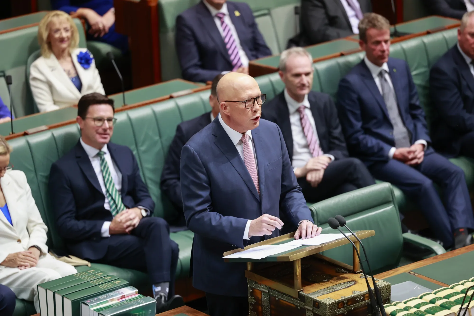 Peter Dutton delivers the budget reply speech at Parliament House in Canberra, on March 27.