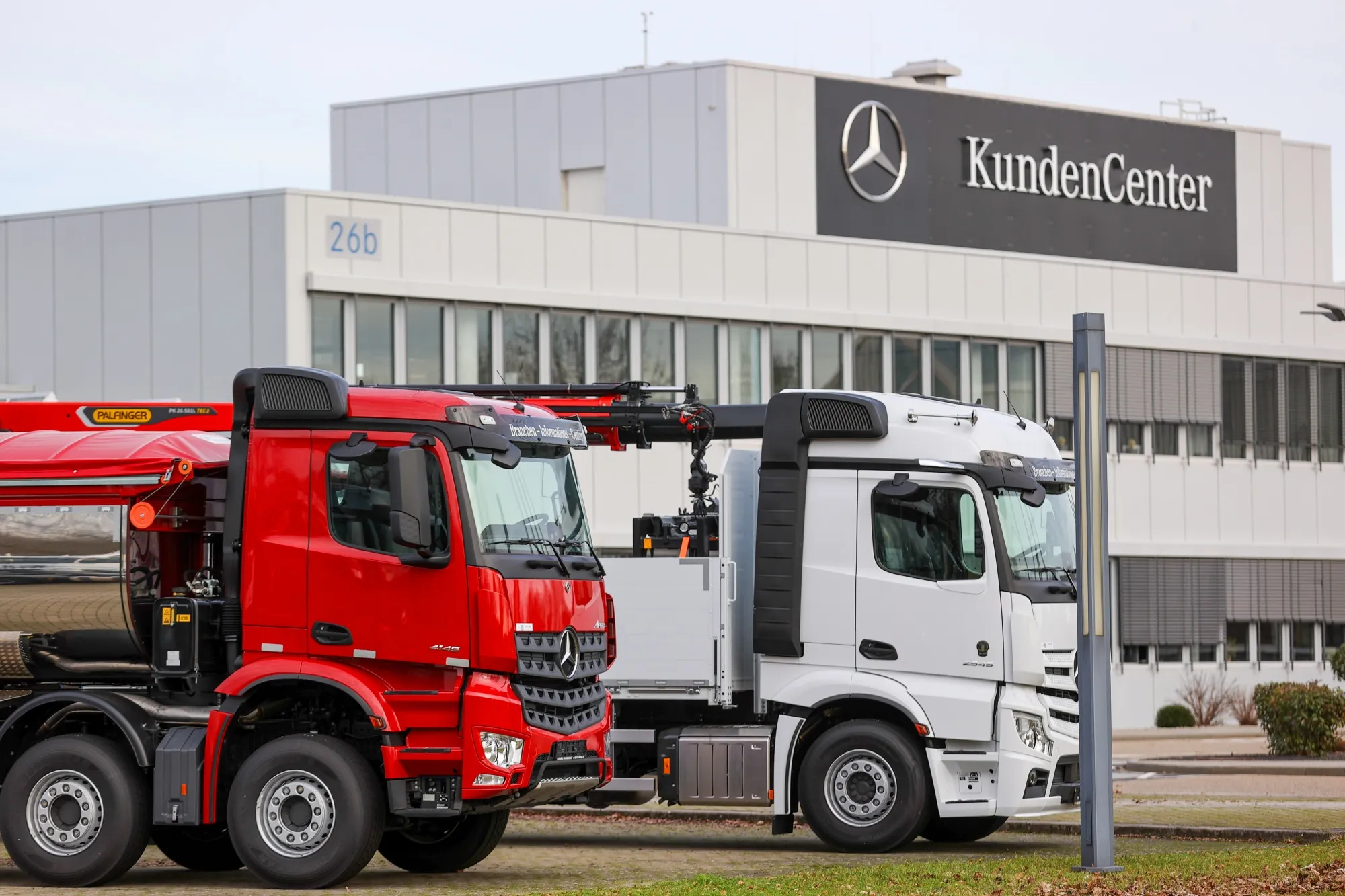 New trucks outside the Daimler truck factory in Woerth, Germany, in early February.