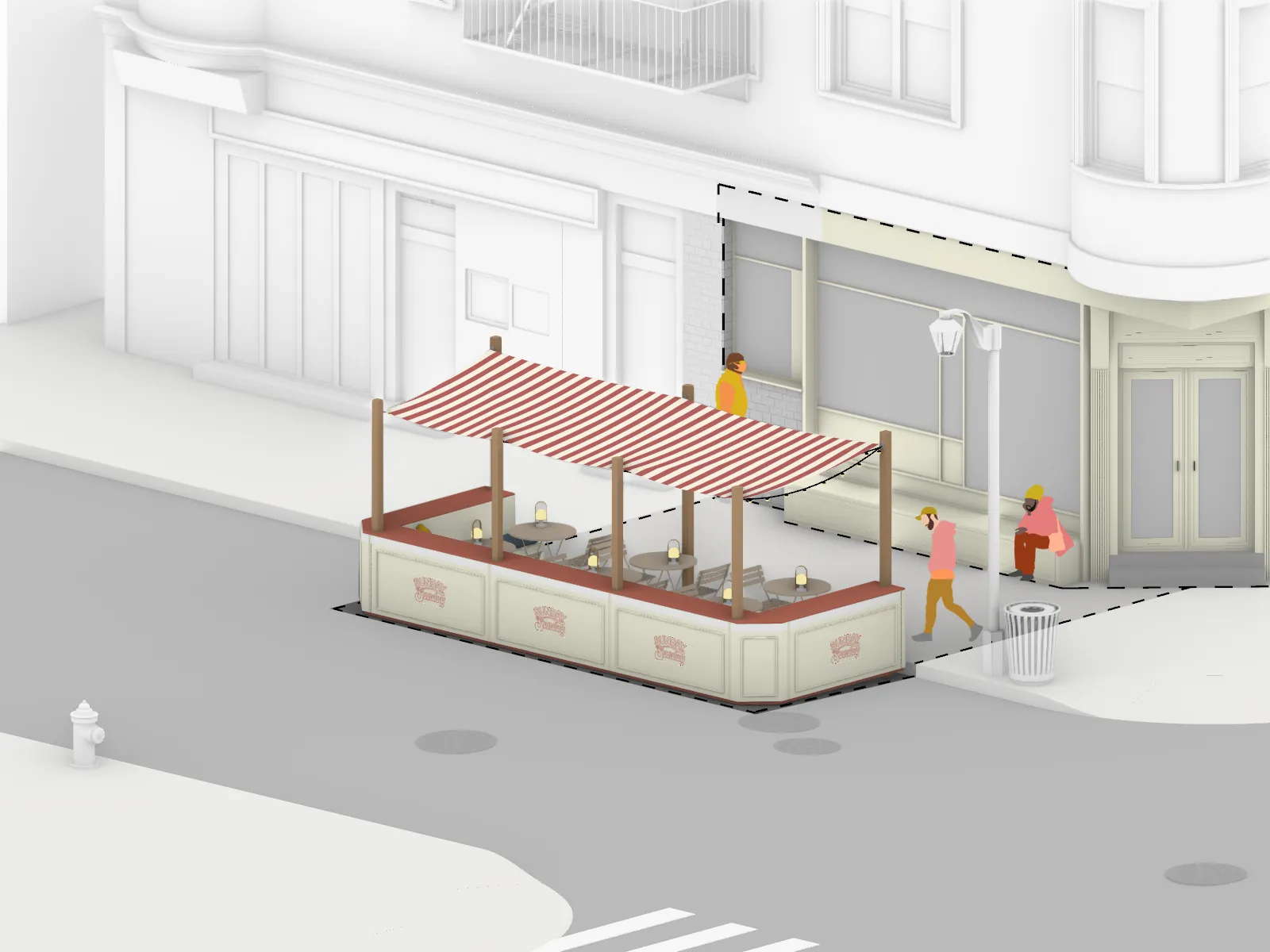 A diagram for a template for new street-legal outdoor dining sheds.