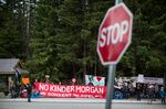 Protest against the Trans Mountain pipeline expansion in Whistler, British Columbia, in June 2018.