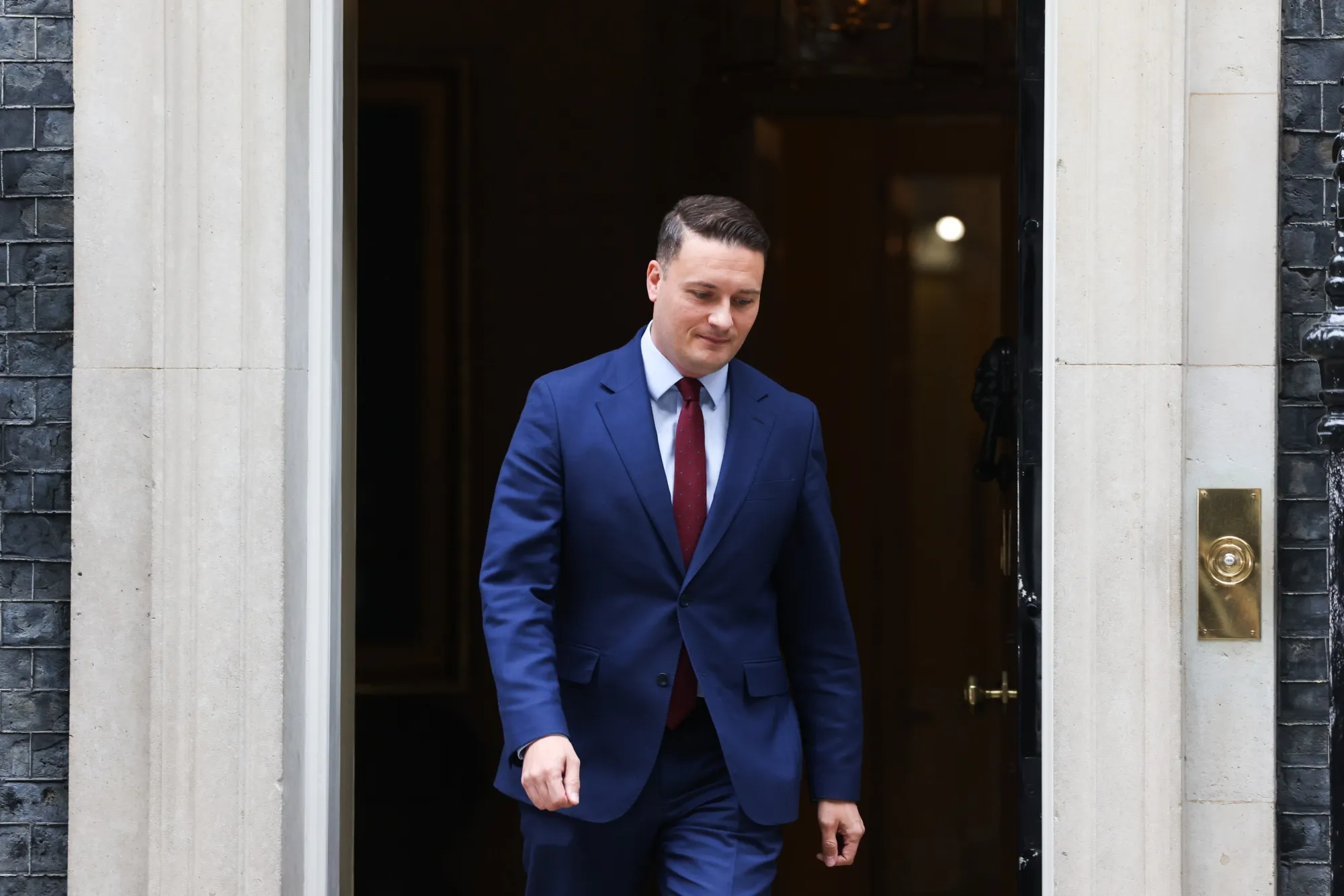 Wes Streeting leaves 10 Downing Street following a brief meeting with Keir Starmer on May 13.