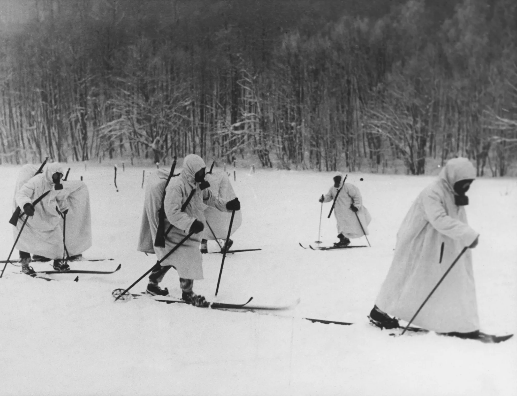 Skis and gas masks were part of the uniform for the Finns.