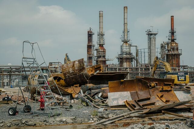 Scrap metal from the partially demolished unit of the 1,300 acre former Philadelphia Energy Solutions refinery location, now owned by Hilco Redevelopment Partners in Philadelphia, PA U.S., on Tuesday, Aug. 10, 2021.