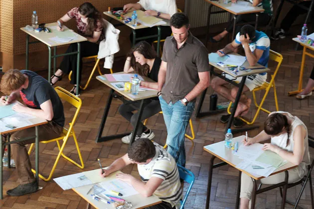 Students work on the baccalauréat exam in Strasbourg, France
