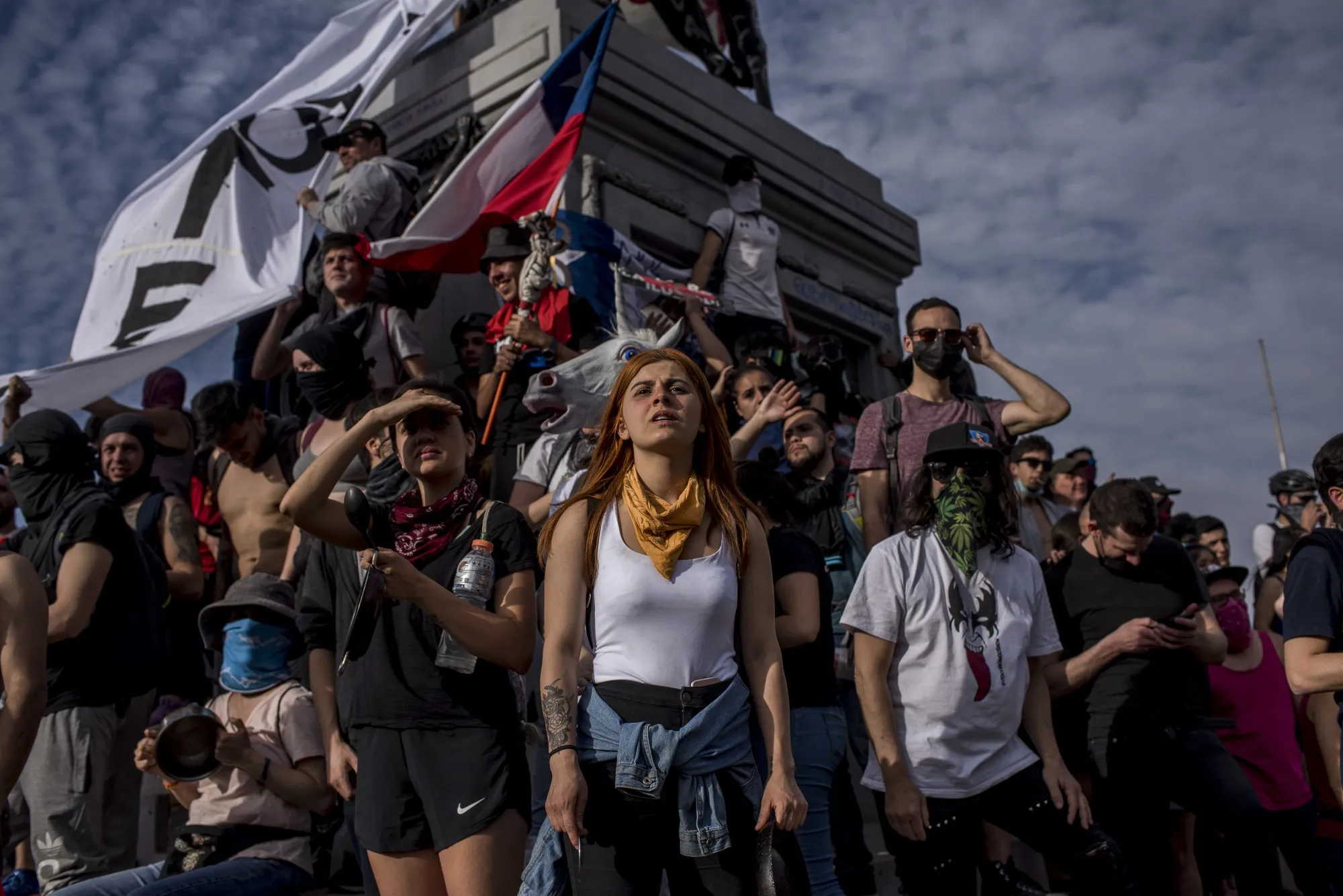 Demonstrators gather during a protest in Chile&nbsp;on Oct. 22.