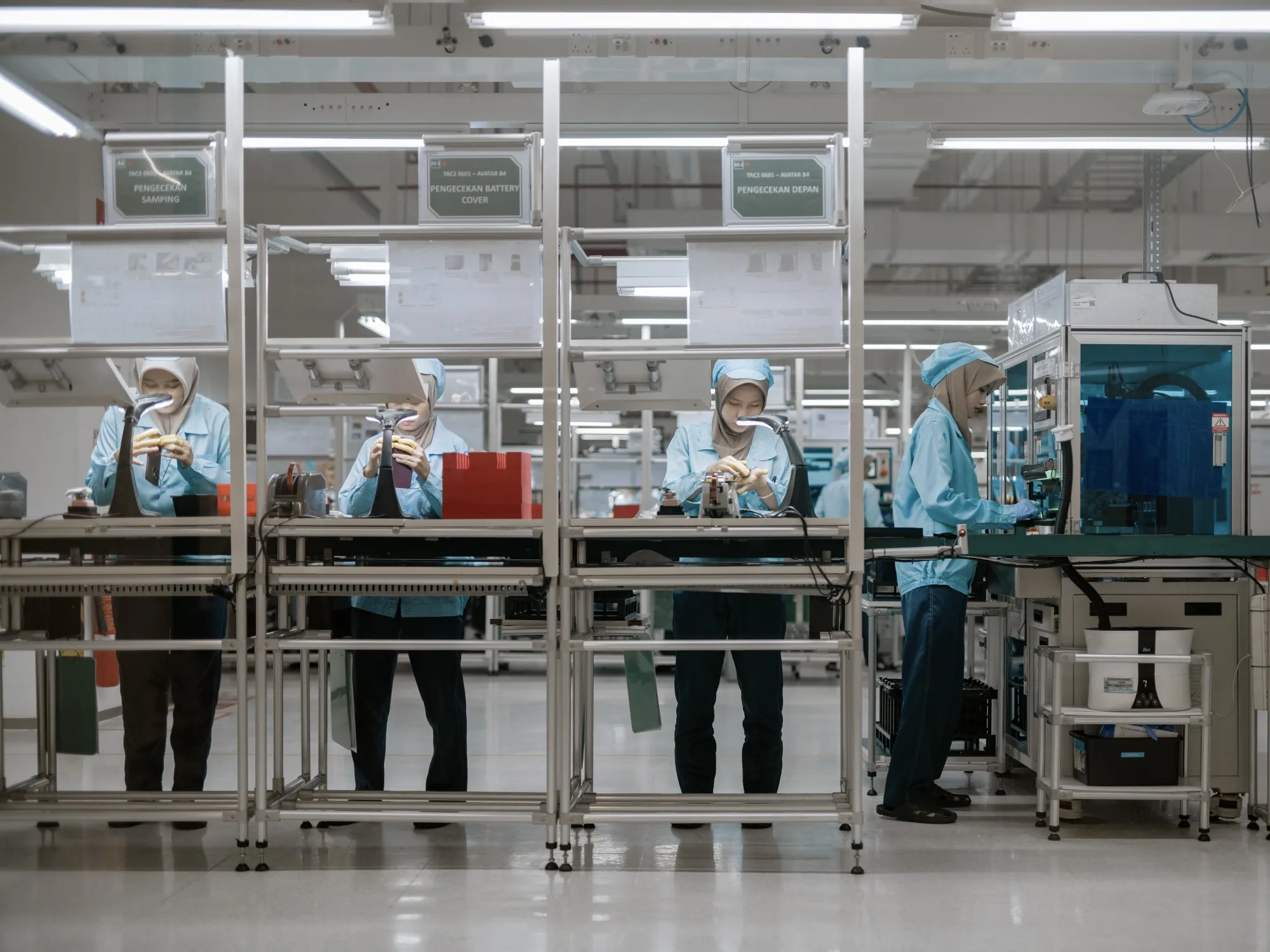 Workers on an&nbsp;assembly line in Tangerang, Banten, Indonesia.