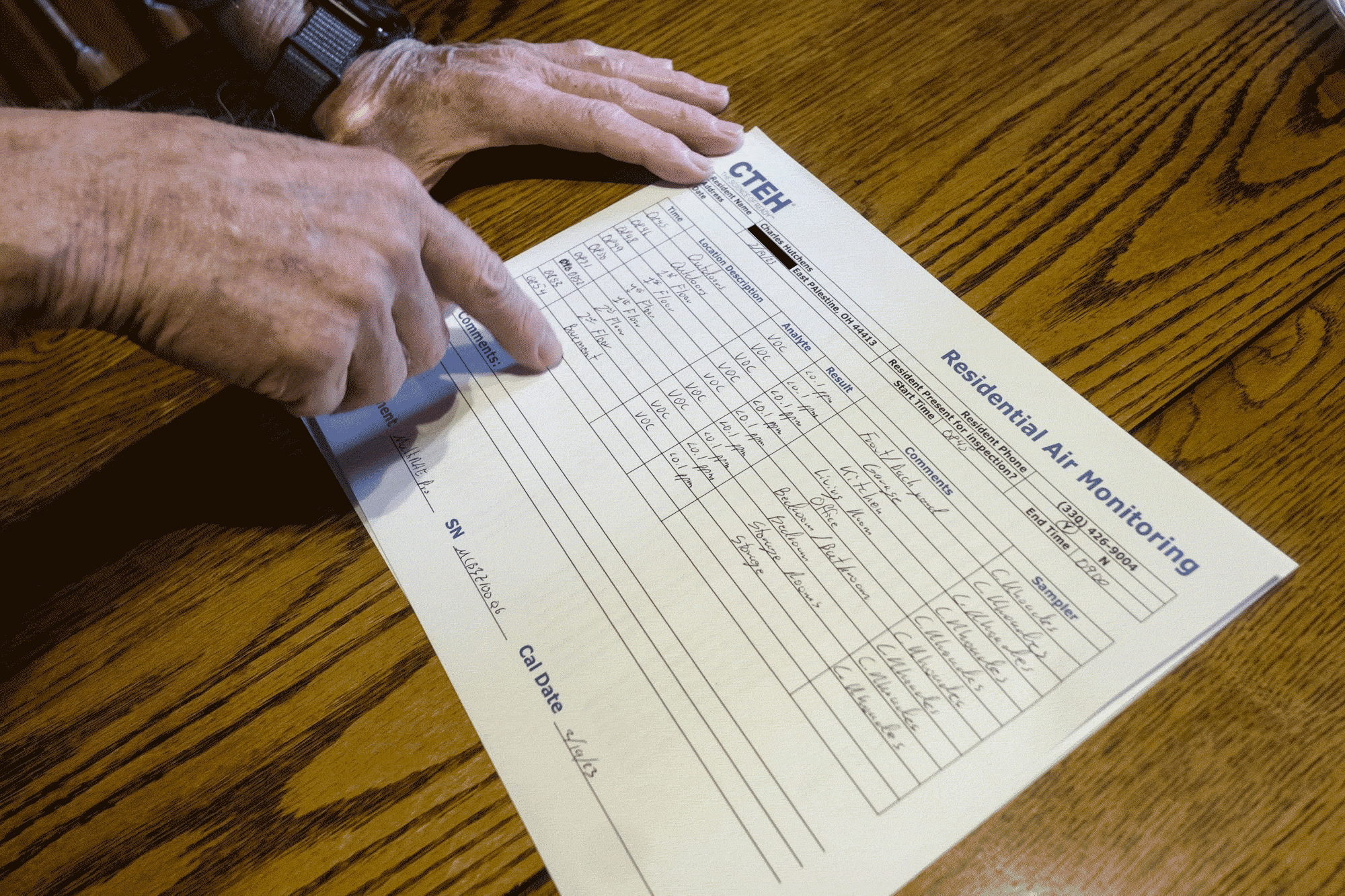 An EPA Residential Air Monitoring test results sheet. 