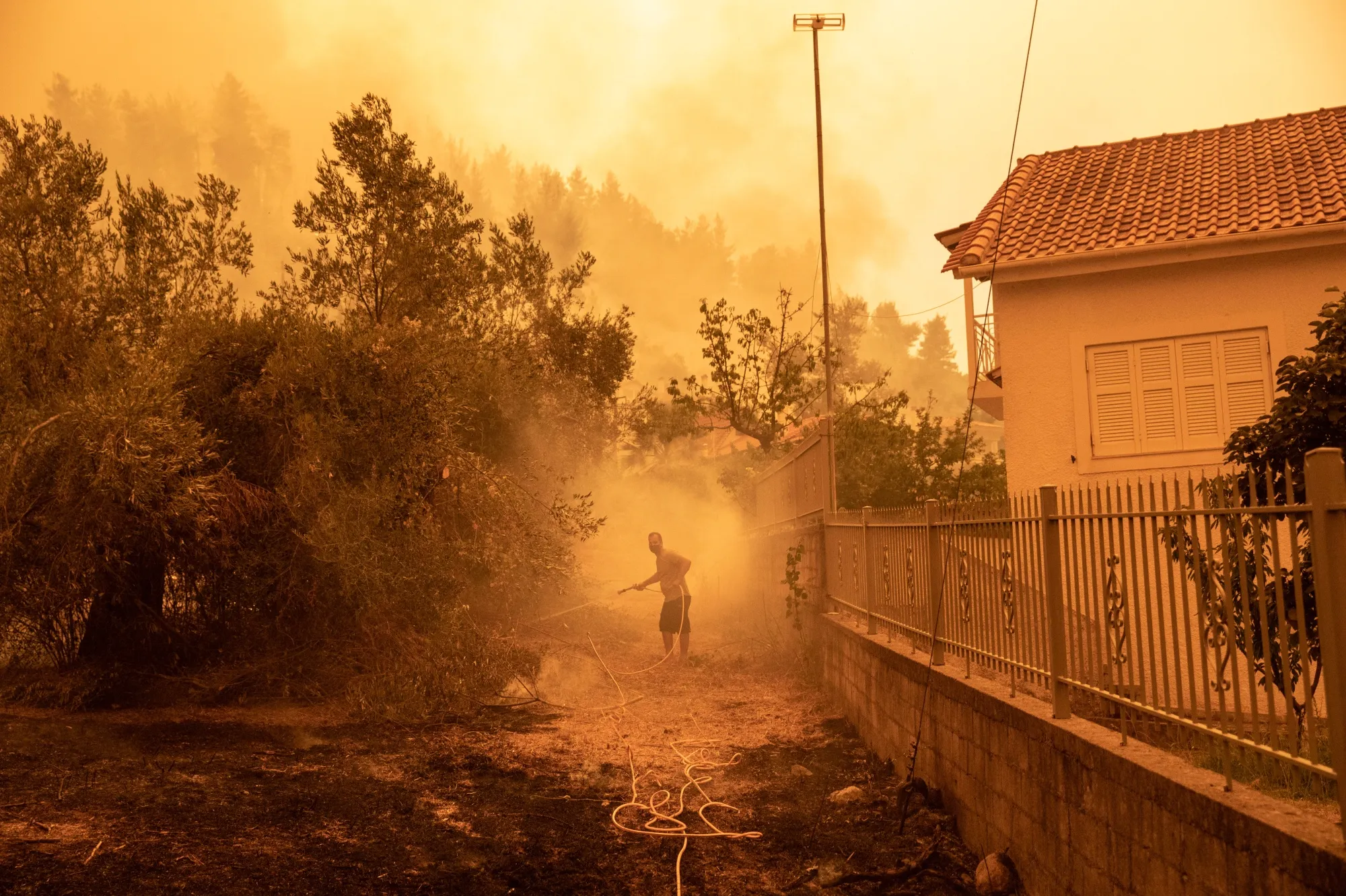A wildfire at the village of Gouves on the island of Evia, Greece, in August 2021.