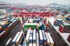 A view of a container port after snow in Qingdao in east China's Shandong province Thursday, Feb. 14, 2019. China's export expanded by 13.9% on renminbi terms in January compared with a year ago. (Photo credit should read YU FANGPING / Barcroft Media via Getty Images)