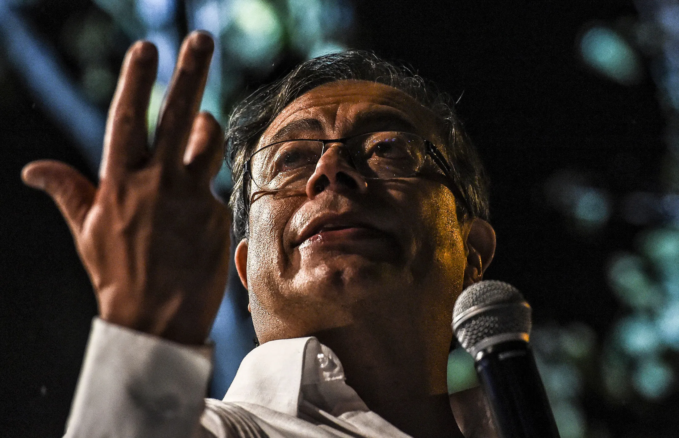 Gustavo Petro delivers a speech during a rally in Medellin, Colombia, on Nov. 19.