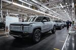 Rivian R1T electric&nbsp;pickup trucks on the assembly line at the company's manufacturing facility in Normal, Illinois.