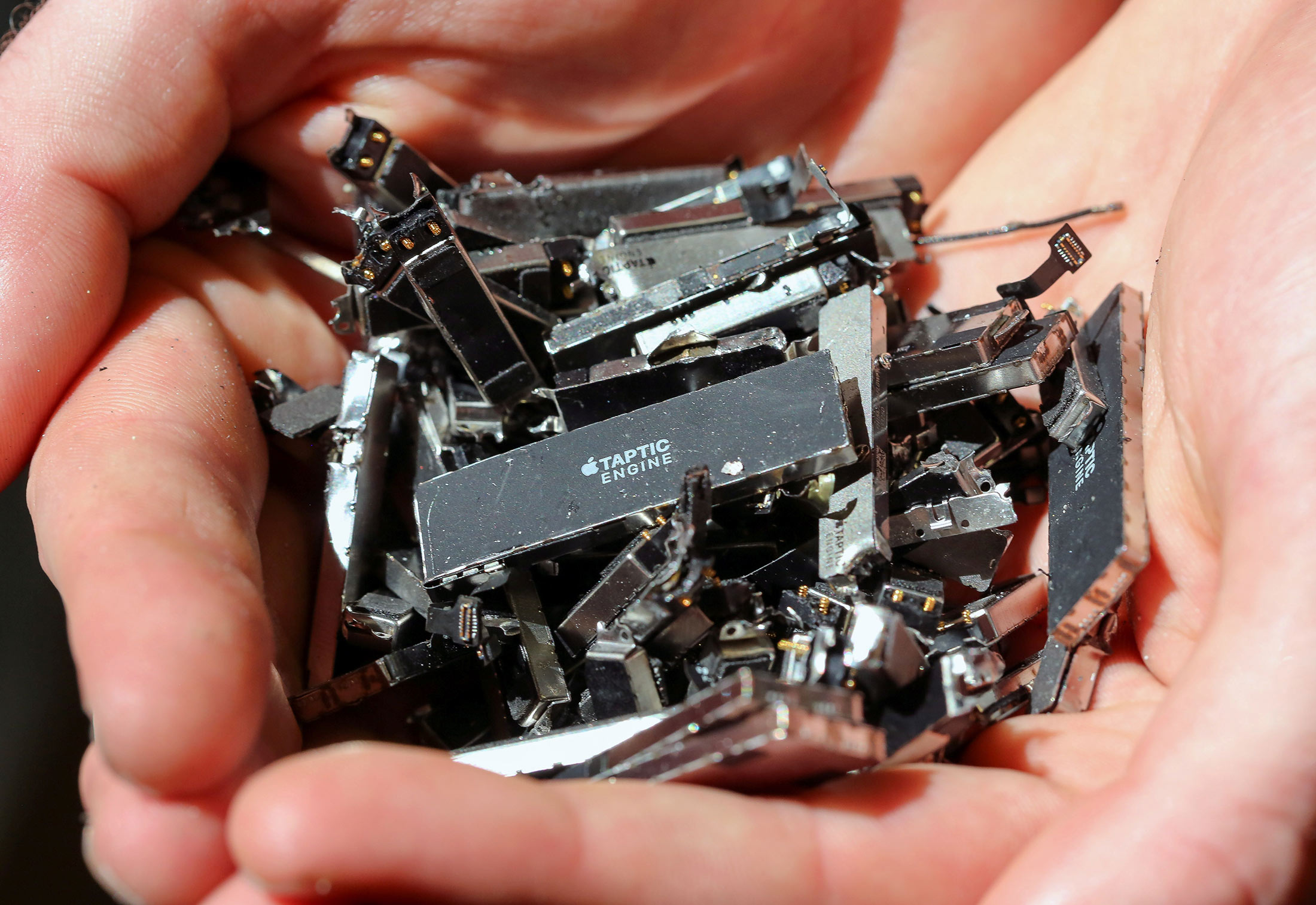 Haptic Touch modules removed from iPhones at an Apple recycling facility in Austin.