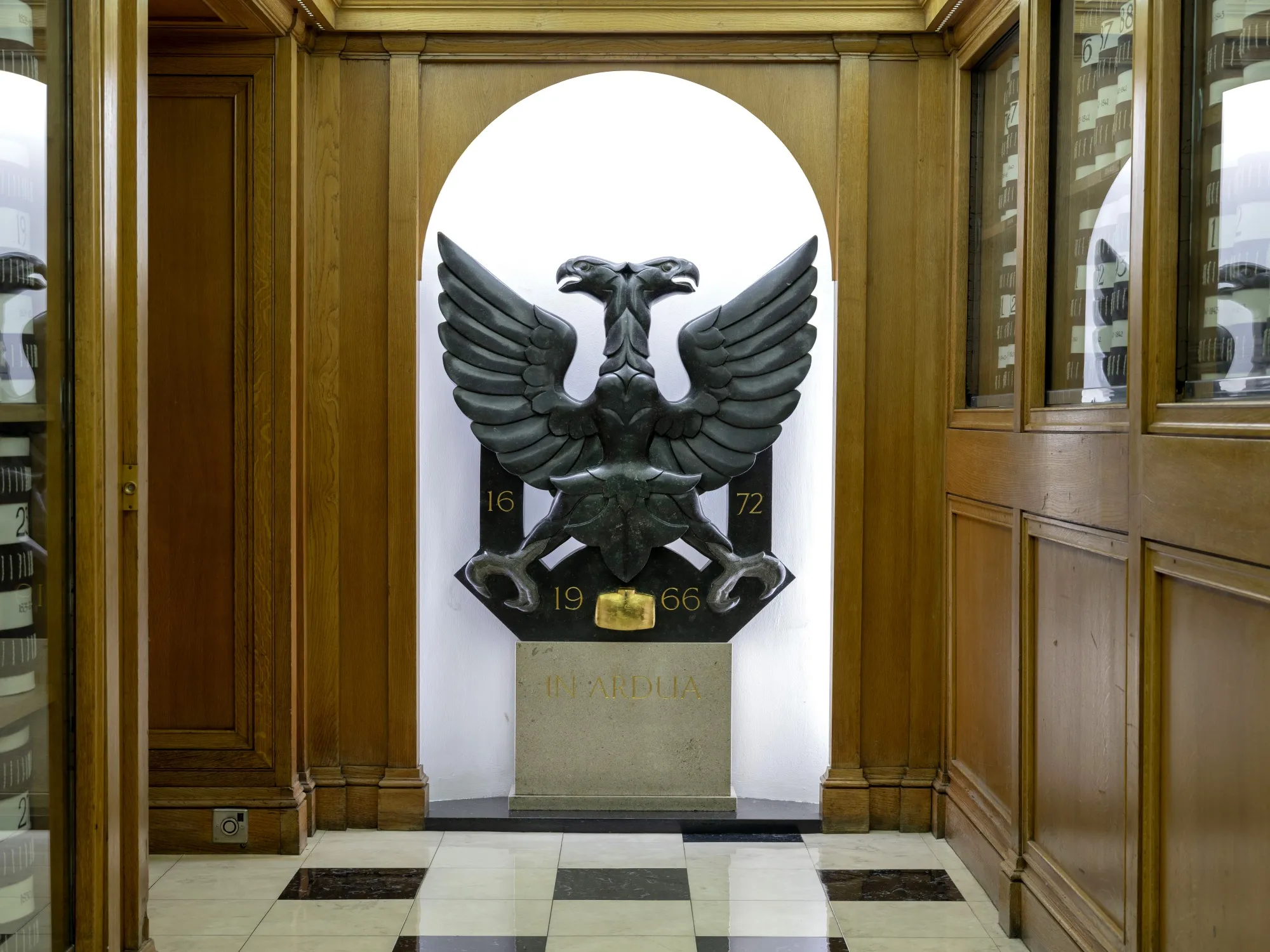 The Hoare family coat of arms, a double-headed eagle.